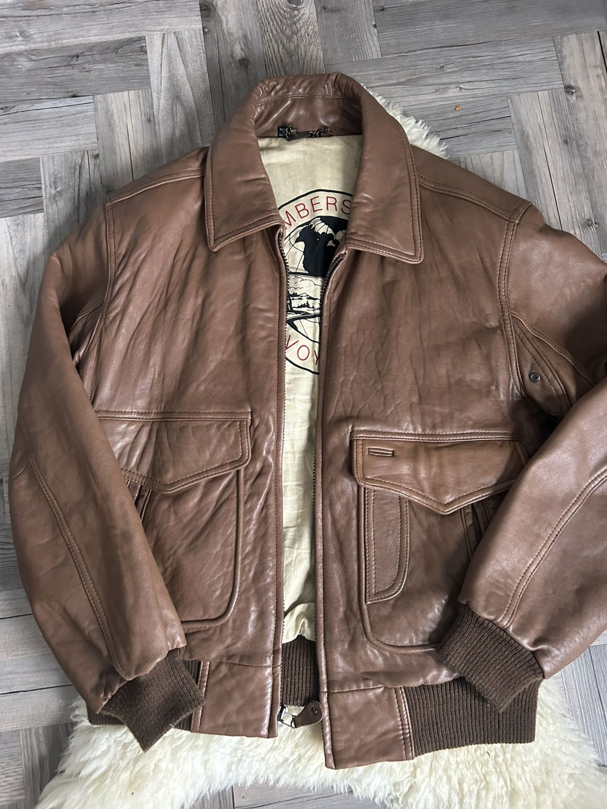 Members Only Members Only Voyager Brown Leather Flight Bomber Jacket Size US XS / EU 42 / 0 - 2 Thumbnail