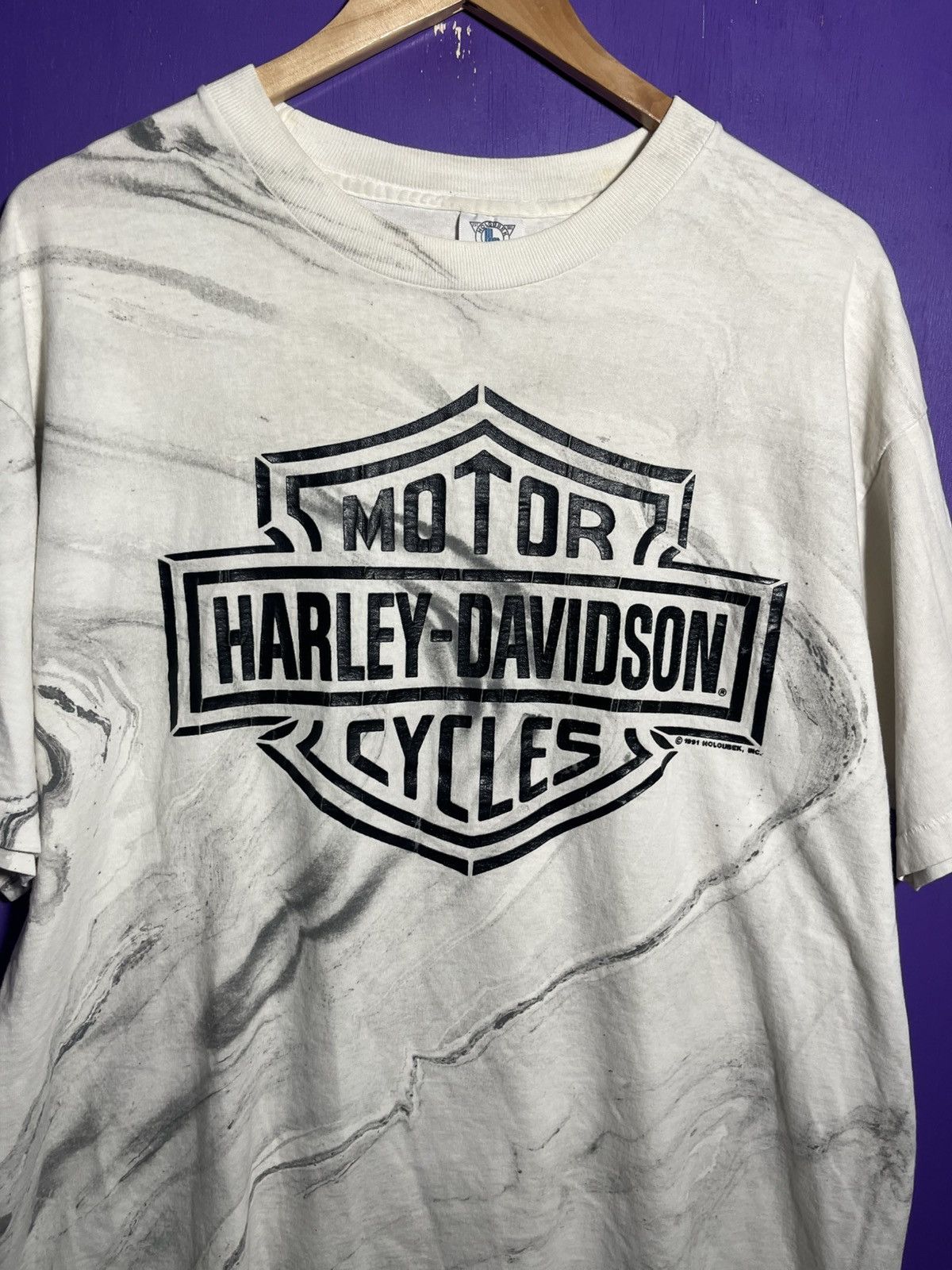 Harley Davidson × Vintage Vintage 1991 Harley Davidson marble dyed logo t-shirt Size US L / EU 52-54 / 3 - 3 Thumbnail