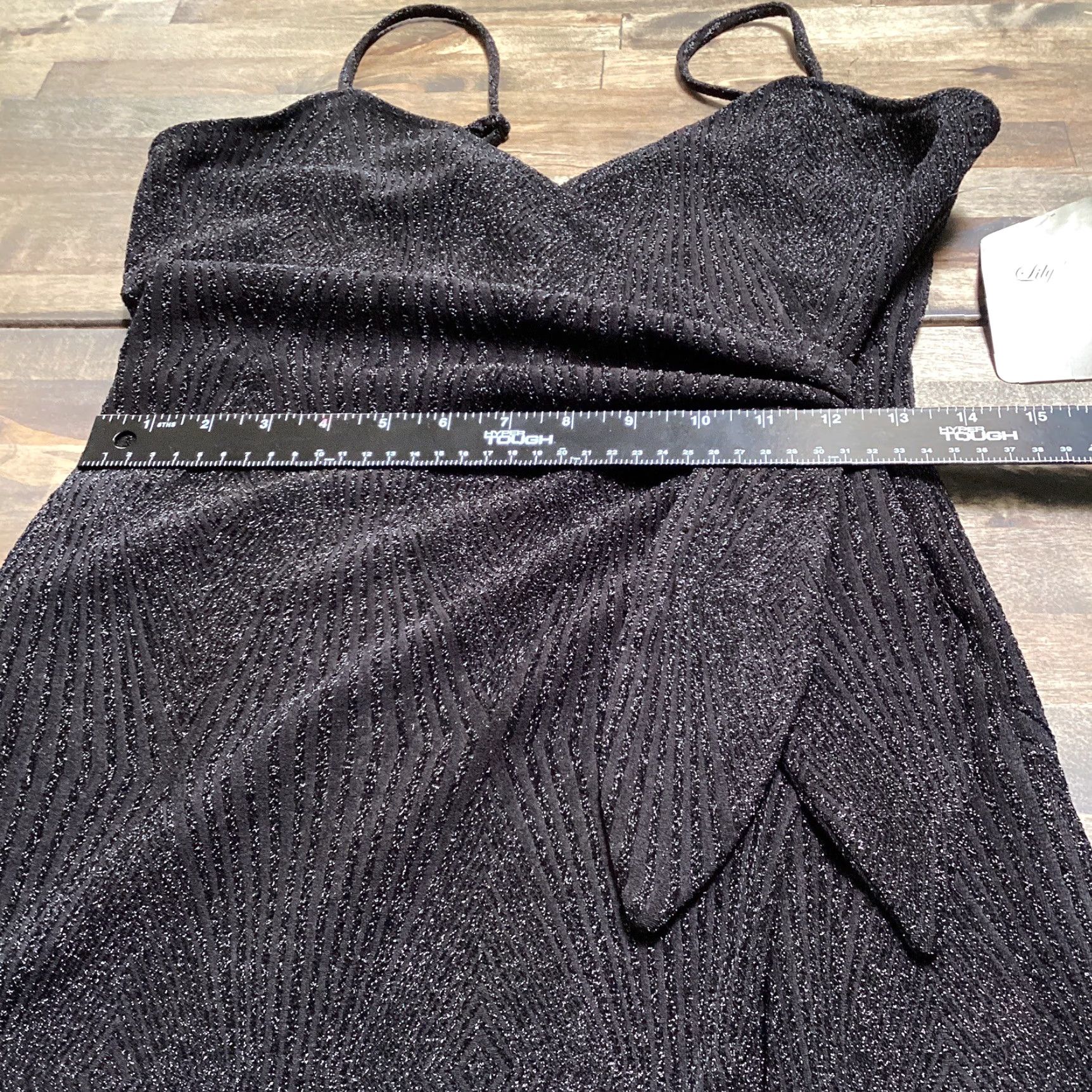 Vintage Lily Rose Dress L Black Shimmer Spaghetti Strap Knotted Side Wrap Mini V-Neck Juniors Party Cocktail Knee Length Womens Size L / US 10 / IT 46 - 4 Thumbnail