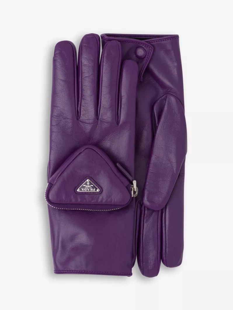 Prada Prada FW21 Runway Triangle Logo Pouch Leather Gloves Purple Size ONE SIZE - 1 Thumbnail