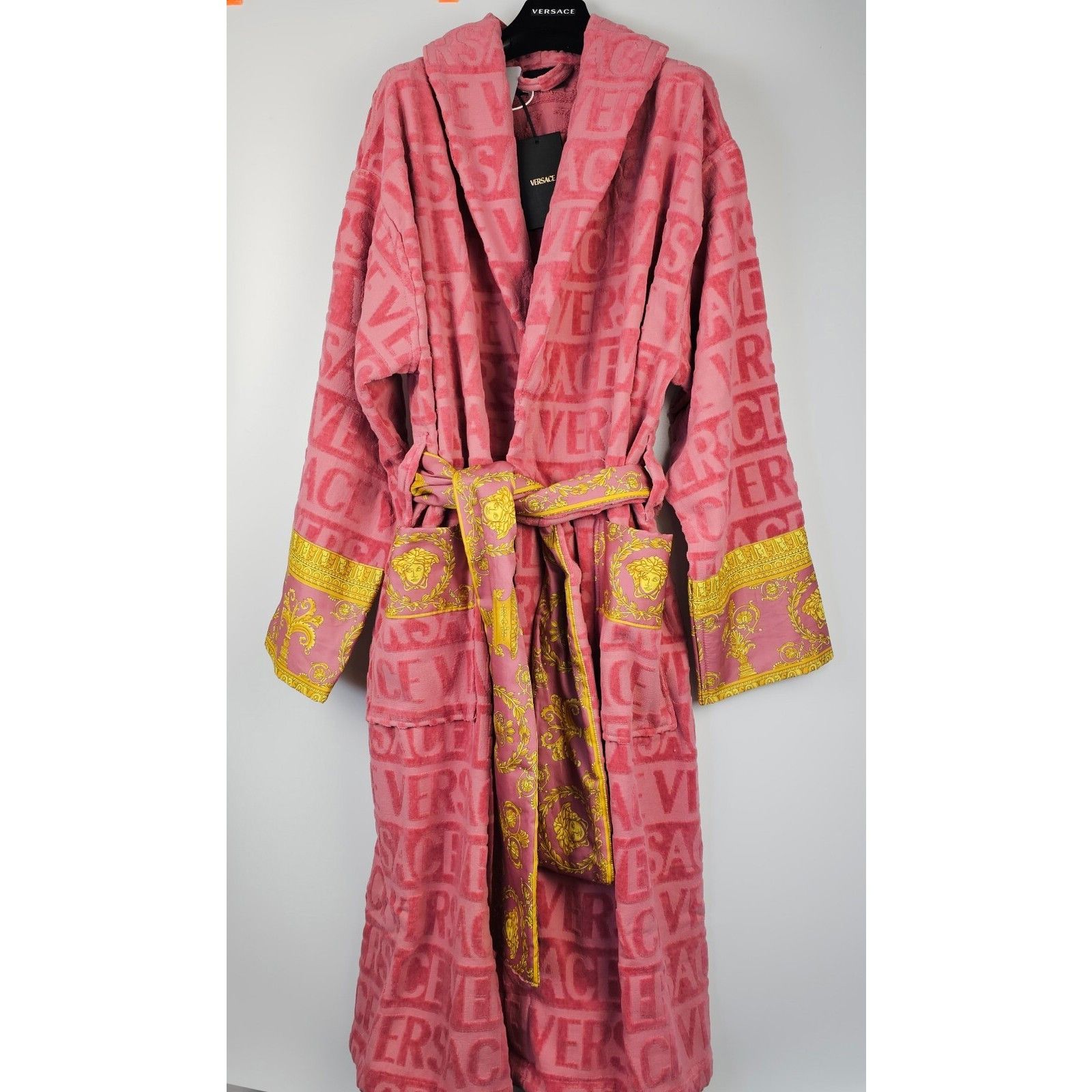 VERSACE Baroque $550 Strawberry Jam Unisex Long Bathrobe New