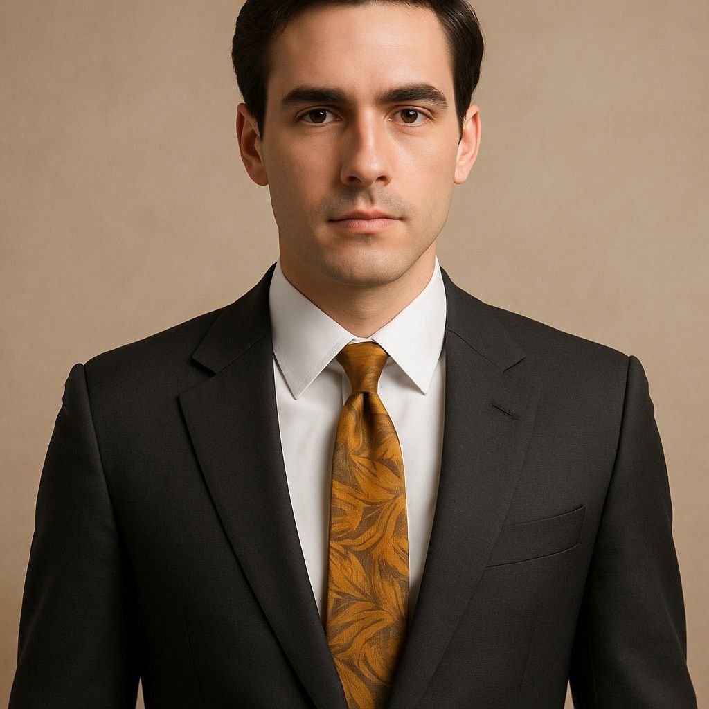 Other Vintage Handmade Italian Silk Tie Brown Gold Leaf Print Size ONE SIZE - 1 Thumbnail