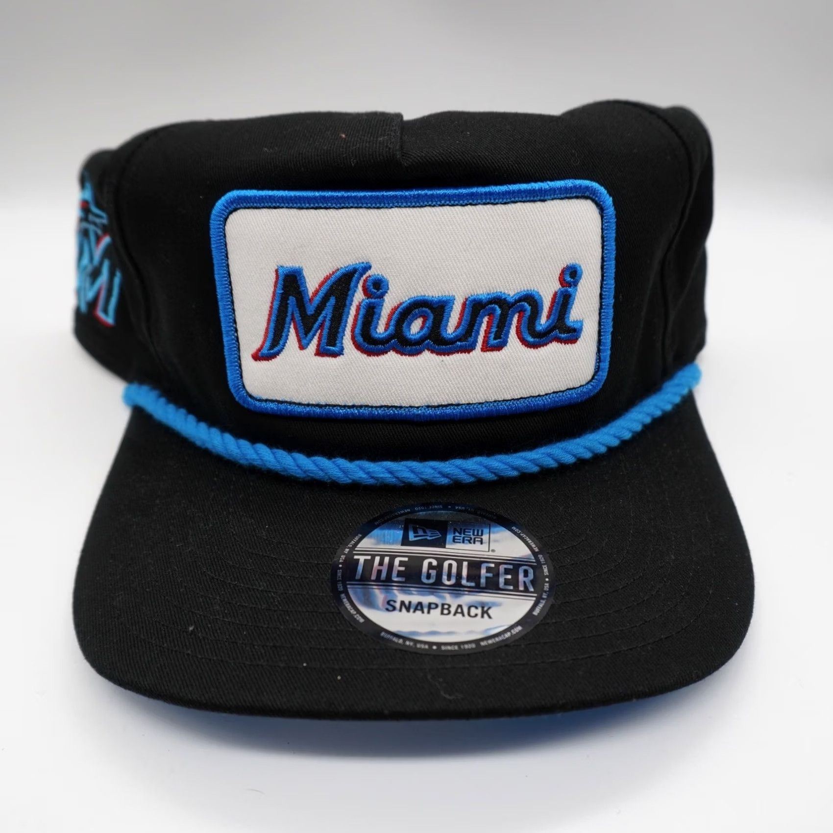 New Era New Era Miami Marlins Golfer Cap Mens OSFM Black Blue Rope Snapback Hat Size ONE SIZE - 2 Thumbnail