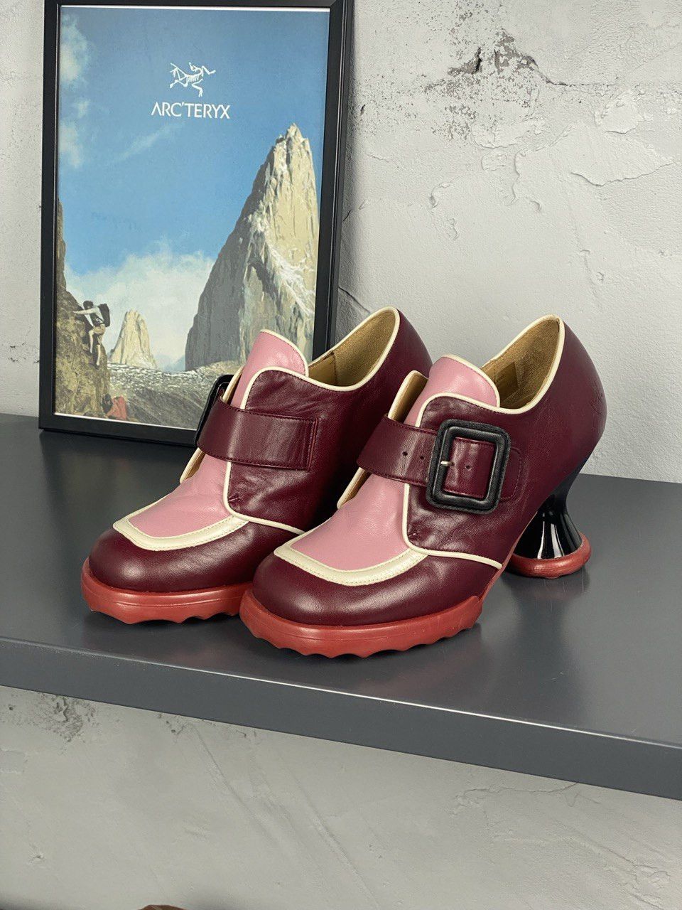 image of Avant Garde x John Fluevog Leather Heel Shoes Made In Portugal in Burgandy, Women's (Size 6)
