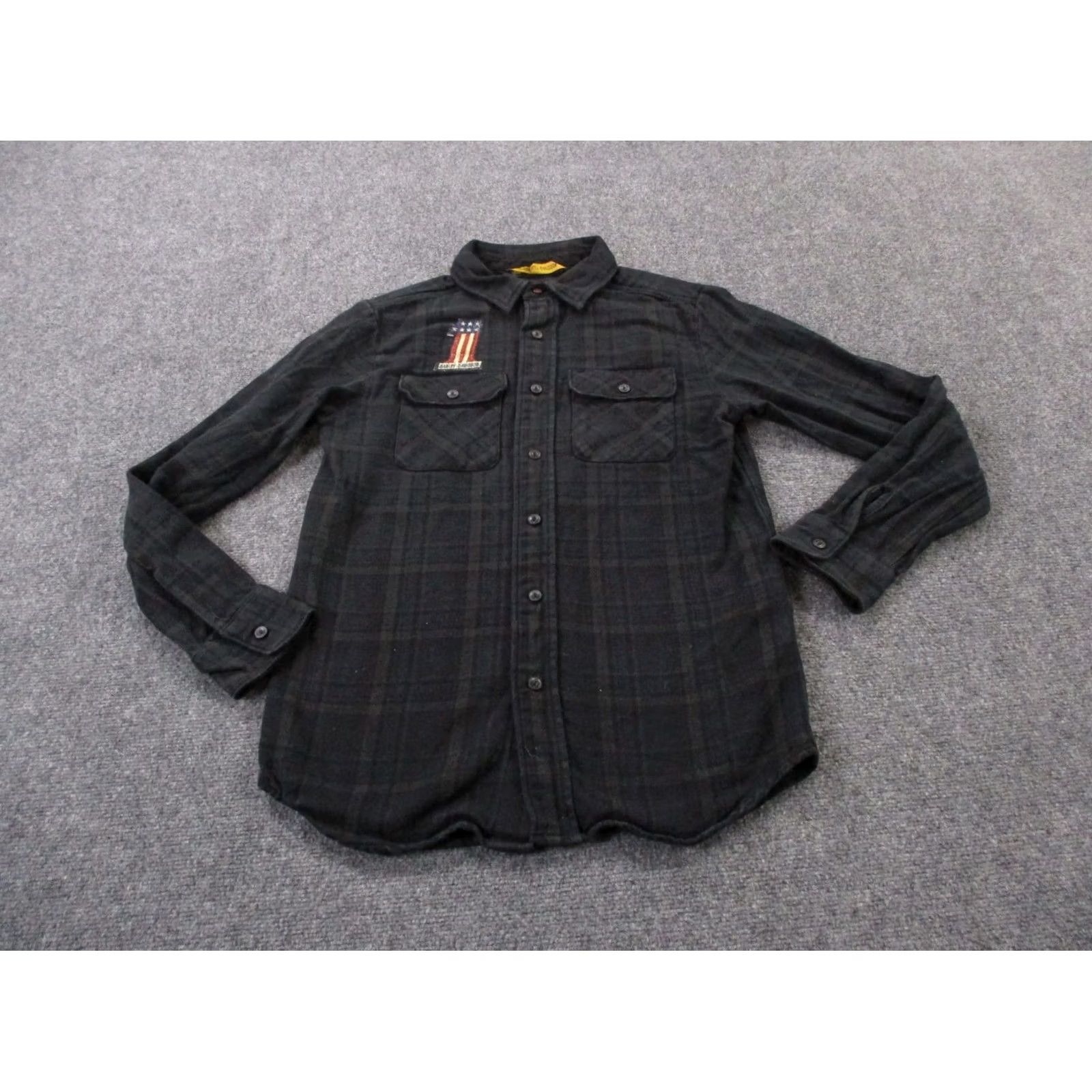Harley Davidson Harley-Davidson Shirt Men S Black Plaid Flannel Motorcycle Biker Casual USA Flag Size US S / EU 44-46 / 1 - 2 Thumbnail