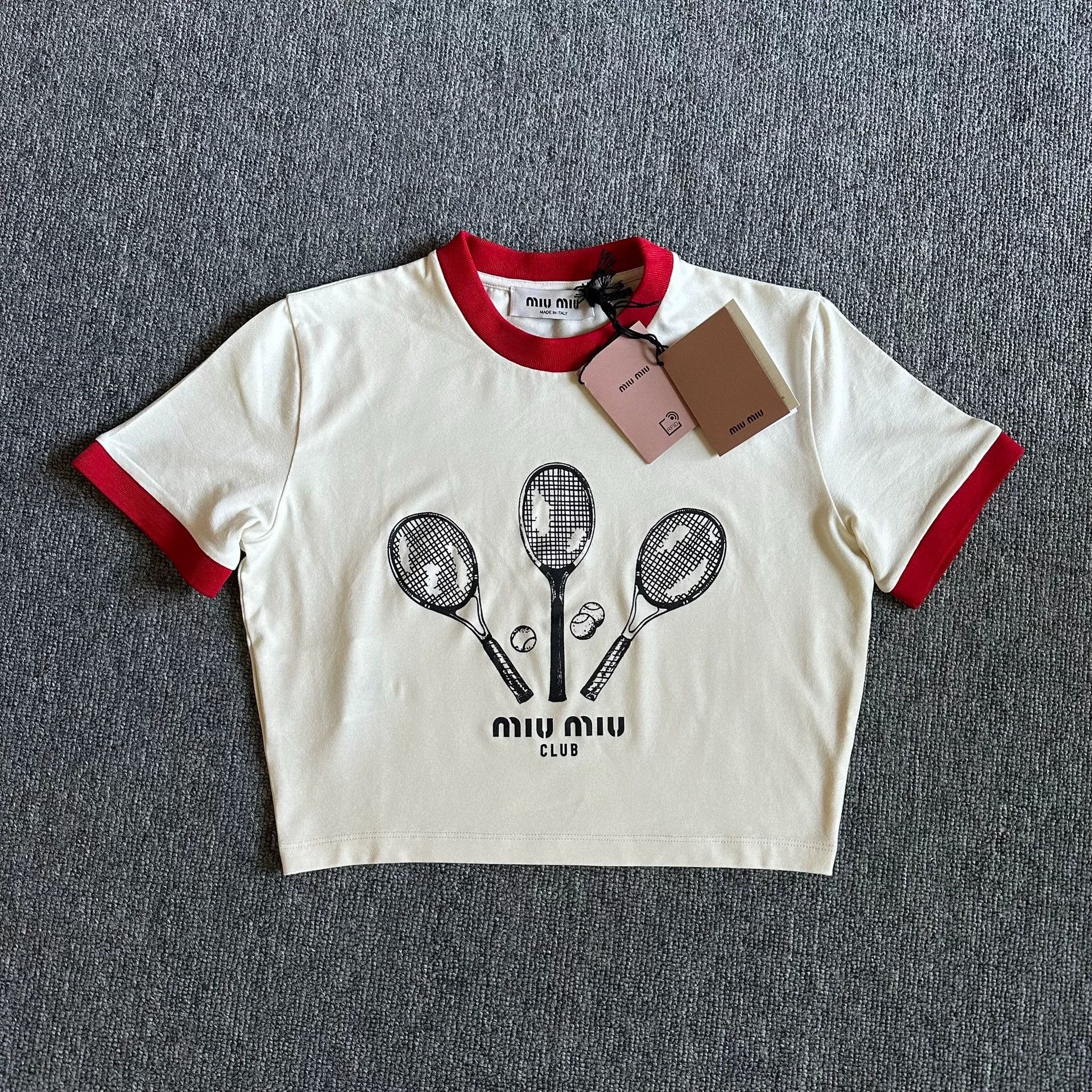 Miu Miu Miu Miu Beige Tennis Racket Short-Sleeve T-Shirt Size S / US 4 / IT 40 - 1 Thumbnail