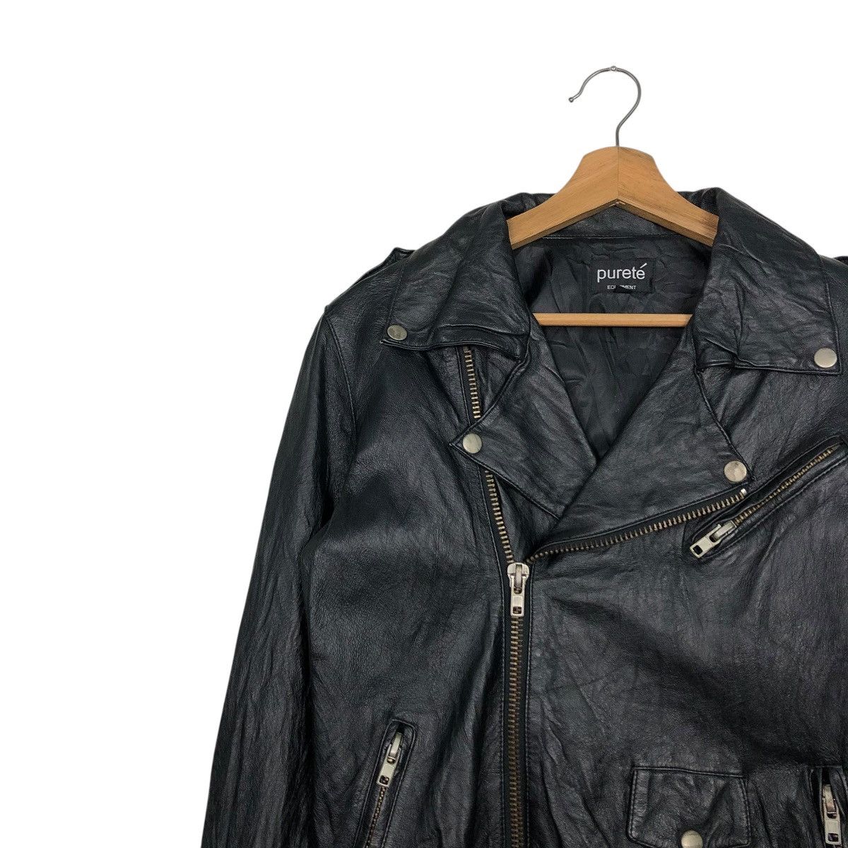 Japanese Brand 🔥VINTAGE BIKER LEATHER JACKET DOUBLE COLLAR PURETE Size US S / EU 44-46 / 1 - 9 Thumbnail