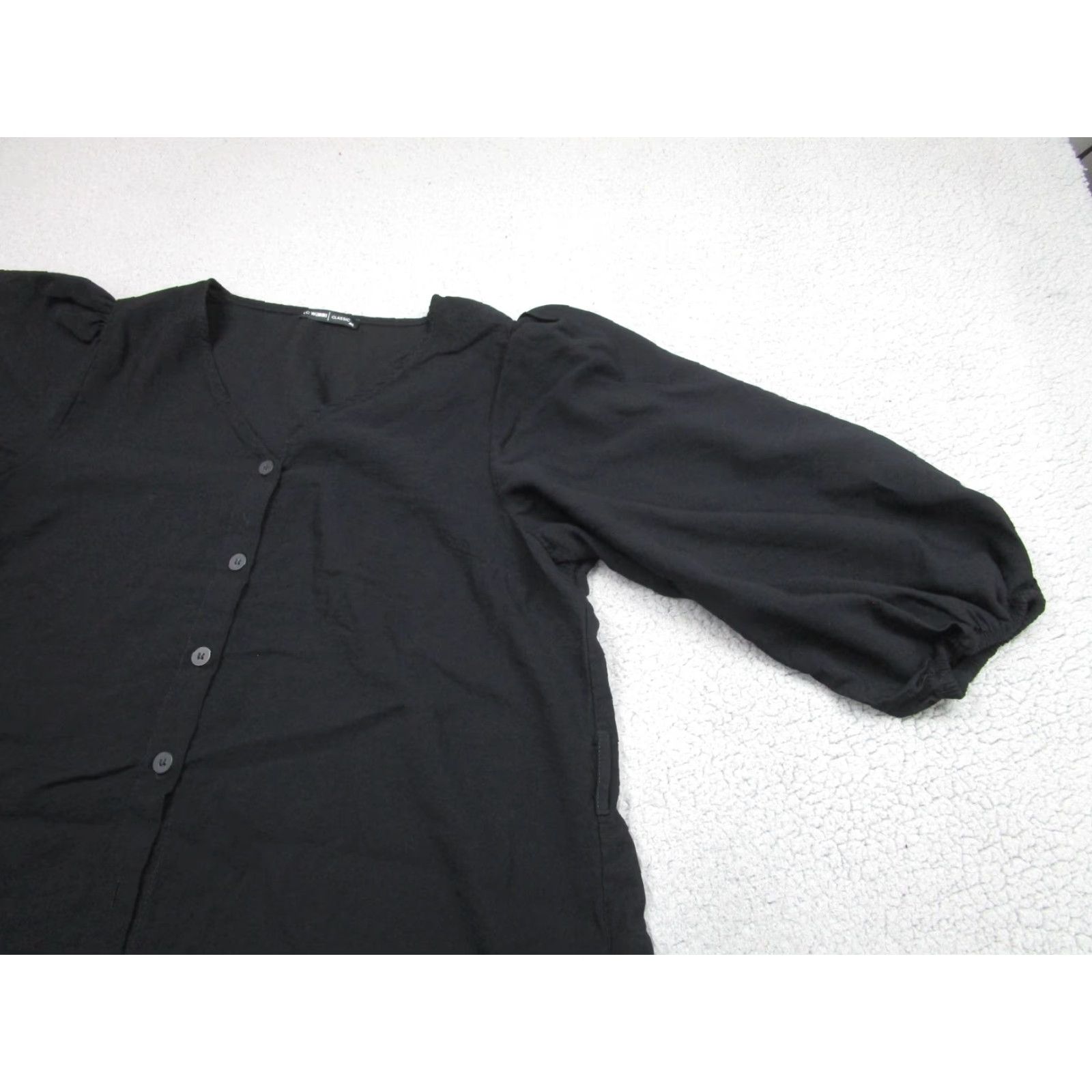 Vintage LC Waikiki Cottagecore Shirt Dress Womens 46 Black Long Button Front Puff Sleeve Modest Casual Dress 3/4 Sleeve V-Neck Women Size L / US 10 / IT 46 - 2 Thumbnail