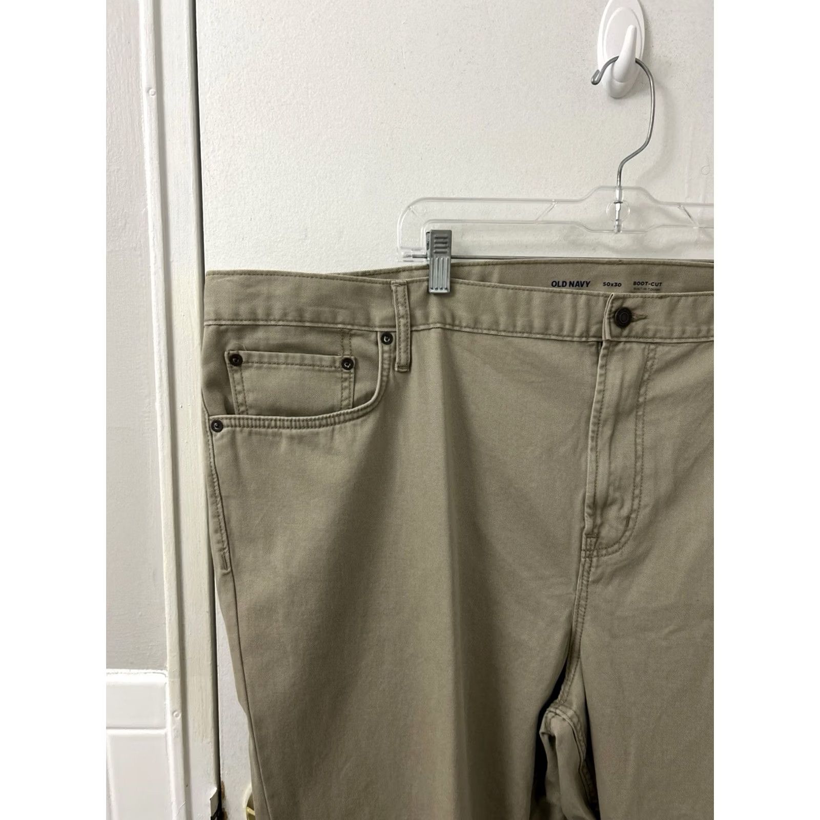 Old Navy VINTAGE Old Navy Boot Cut Pants Mens 50x30 Tan Khaki Built-In Tough NWT 5-Pocket Denim Cotton Casual Shirts? Size US 34 / EU 50 - 4 Thumbnail