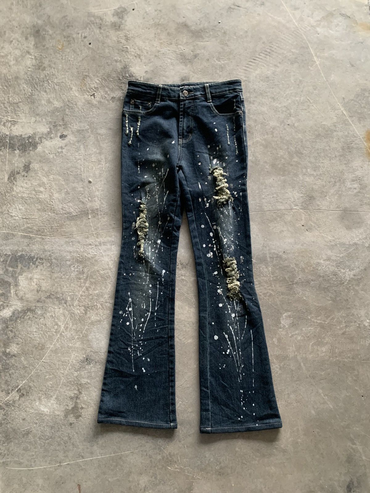 If Six Was Nine × Le Grande Bleu (L.G.B.) flare distressed style with splatter and beads design Size US 27 - 1 Thumbnail