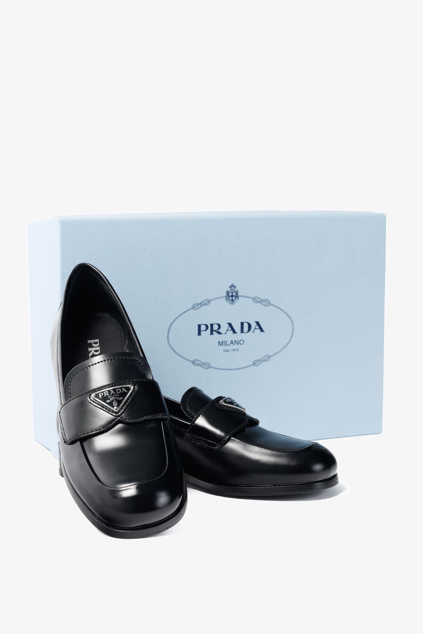 Prada Prada Nero Spazzolato Brushed Leather Logo Loafers Size US 4.5 / IT 34.5 - 12 Thumbnail