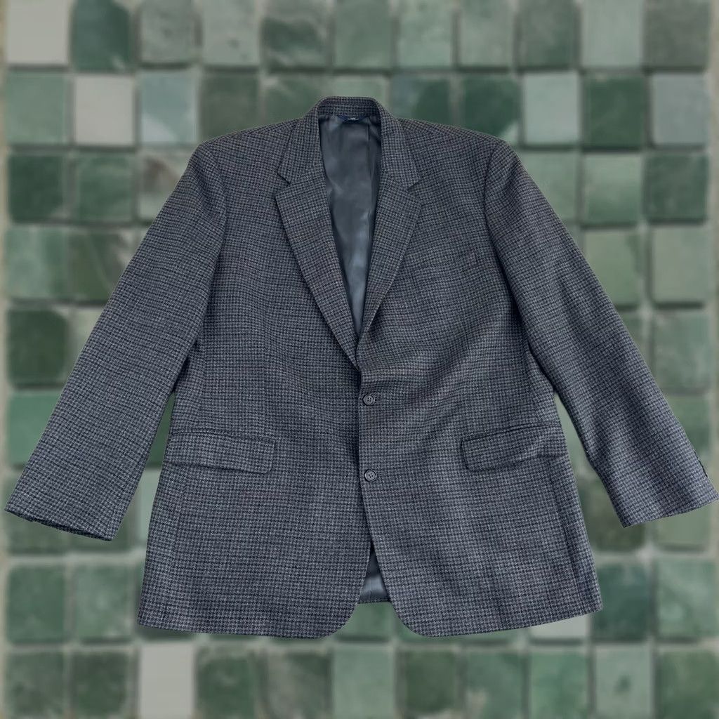 Brooks Brothers VINTAGE Brooks Brothers Blazer Sports Coat Men 48L Grey LambsWool Houndstooth Tweed Notch Two-Button Size 48R - 1 Thumbnail