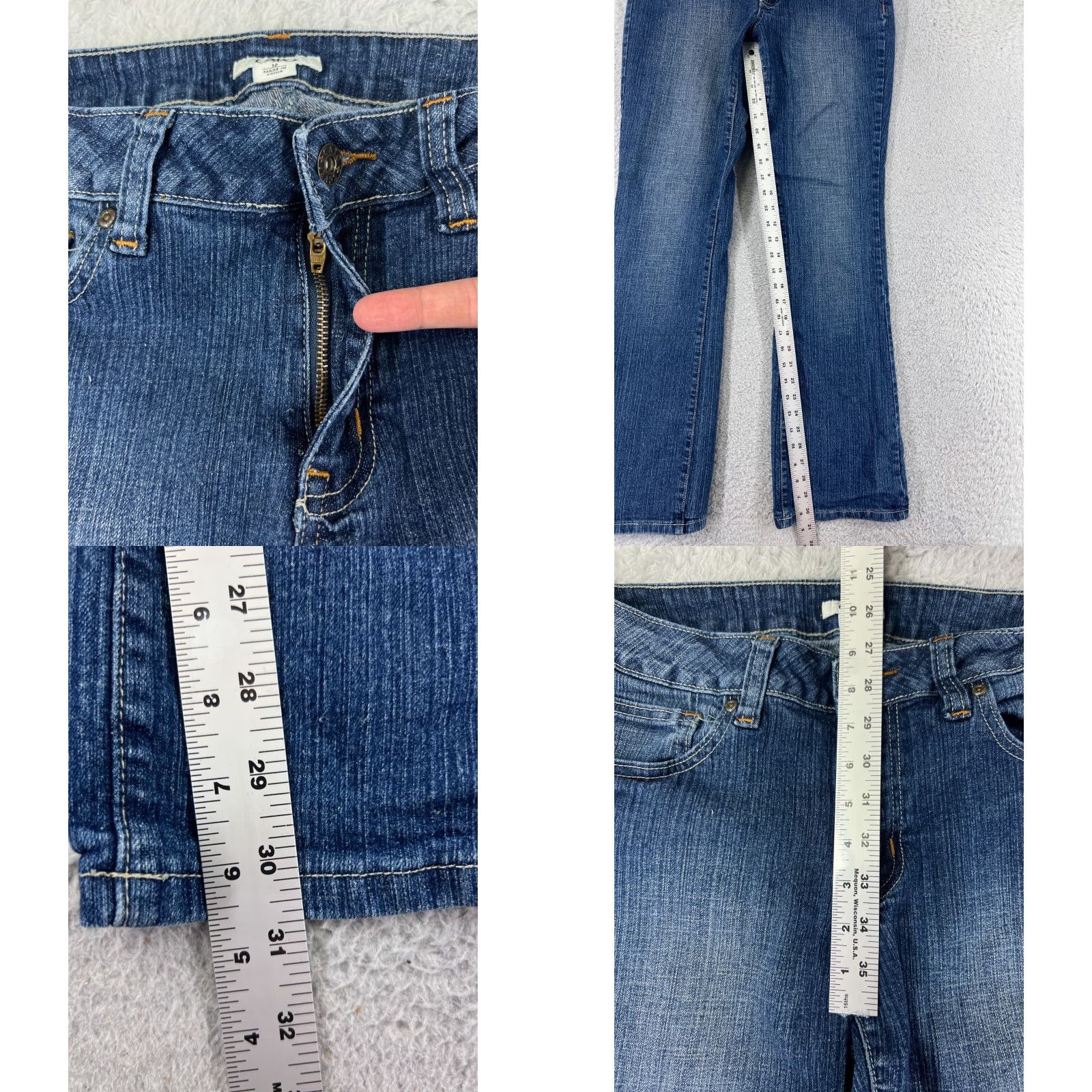 Vintage Cato Jeans Womens 12 Blue Denim Cotton Mid Rise Flared Embroidered 5-Pocket Distressed Stretch Low Rise Size 34" / US 12 / IT 48 - 8 Thumbnail