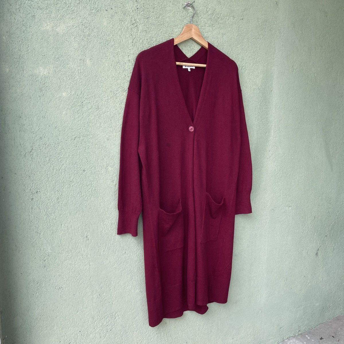 Aran Isles Knitwear × Global Work × Japanese Brand Vintage Global Work Japanese Maroon Long Cardigan Knitwear Size US M / EU 48-50 / 2 - 2 Thumbnail