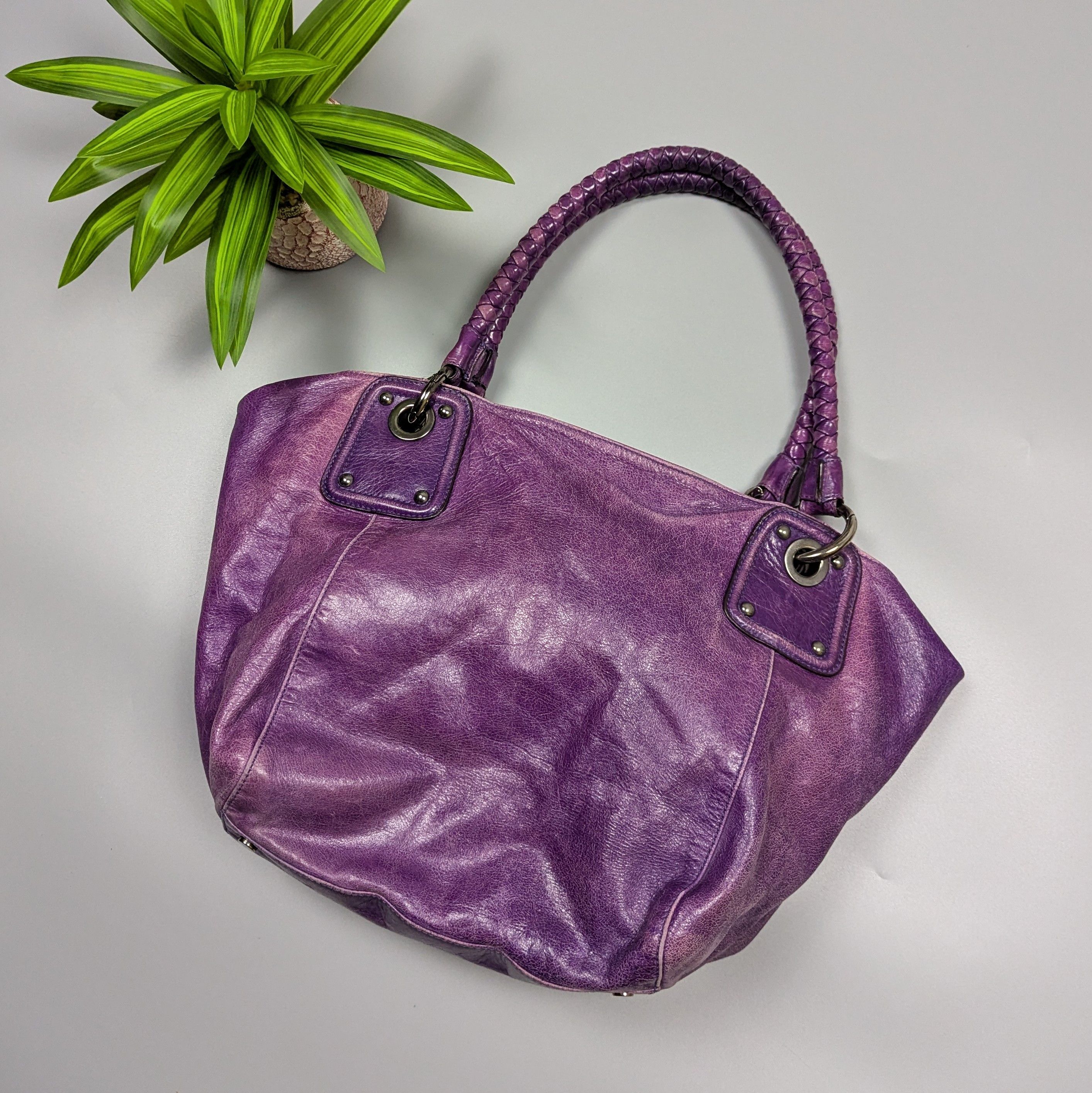 Vintage ABRO Archive Vintage Y2K Purple Distressed Leather Handbag Size ONE SIZE - 5 Thumbnail