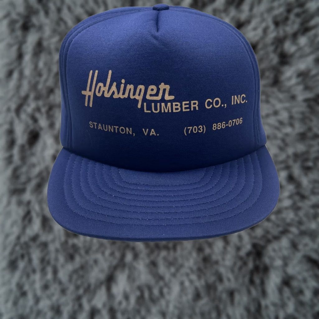 Vintage VINTAGE Holsinger Lumber Hat Cap Snap Back Blue Advertising Trucker Mens 80s Size ONE SIZE - 1 Thumbnail