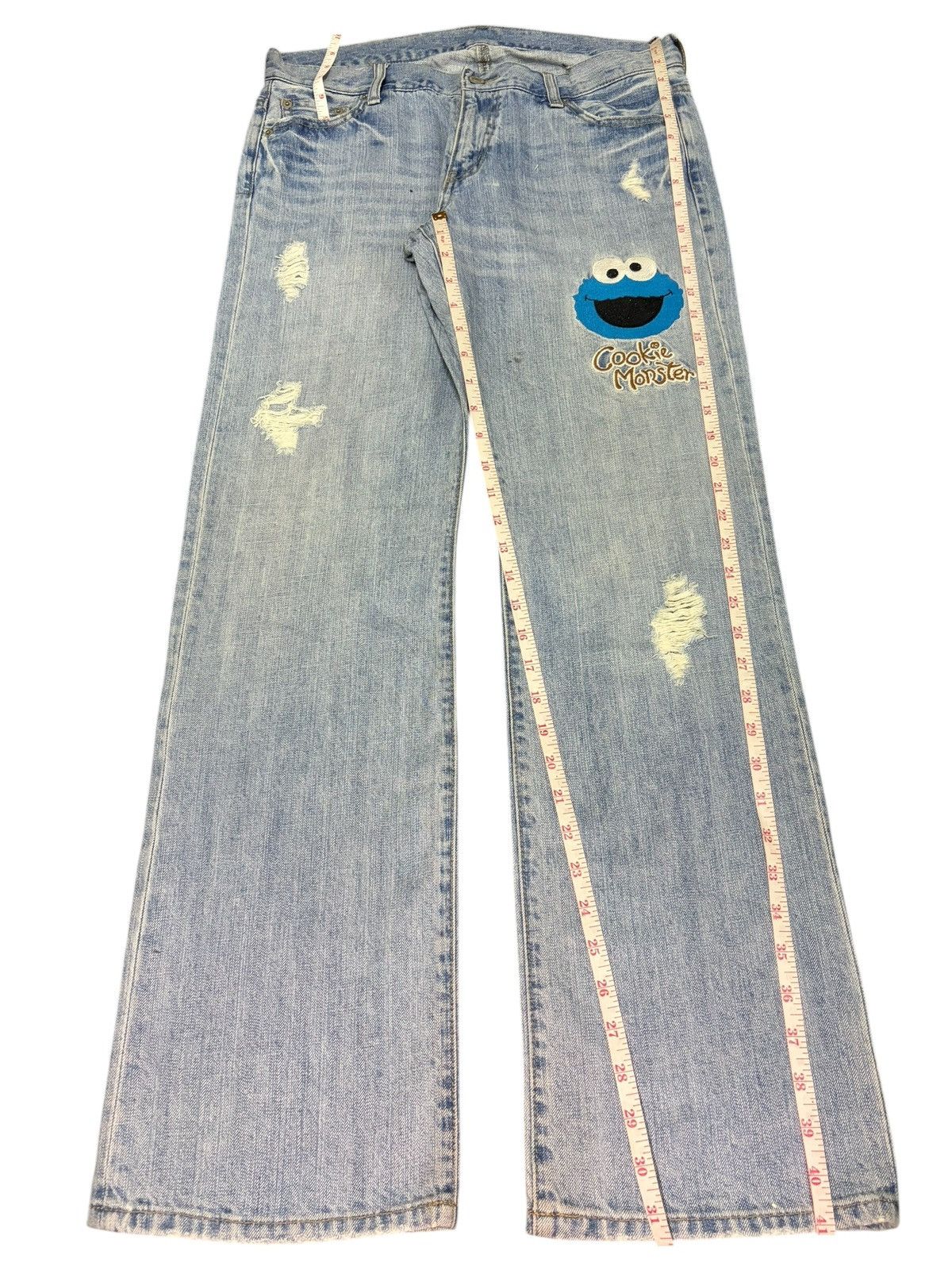Disney Vintage Sesame Street Elmo Distress Bootcut Jeans Size 32" / US 10 / IT 46 - 7 Thumbnail