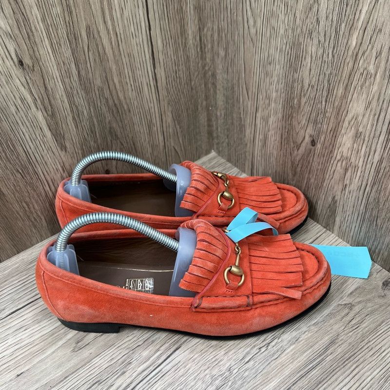 Gucci Gucci Suede Fringed Loafers with Metal Buckle 0079 Size US 5.5 / EU 38 - 1 Thumbnail