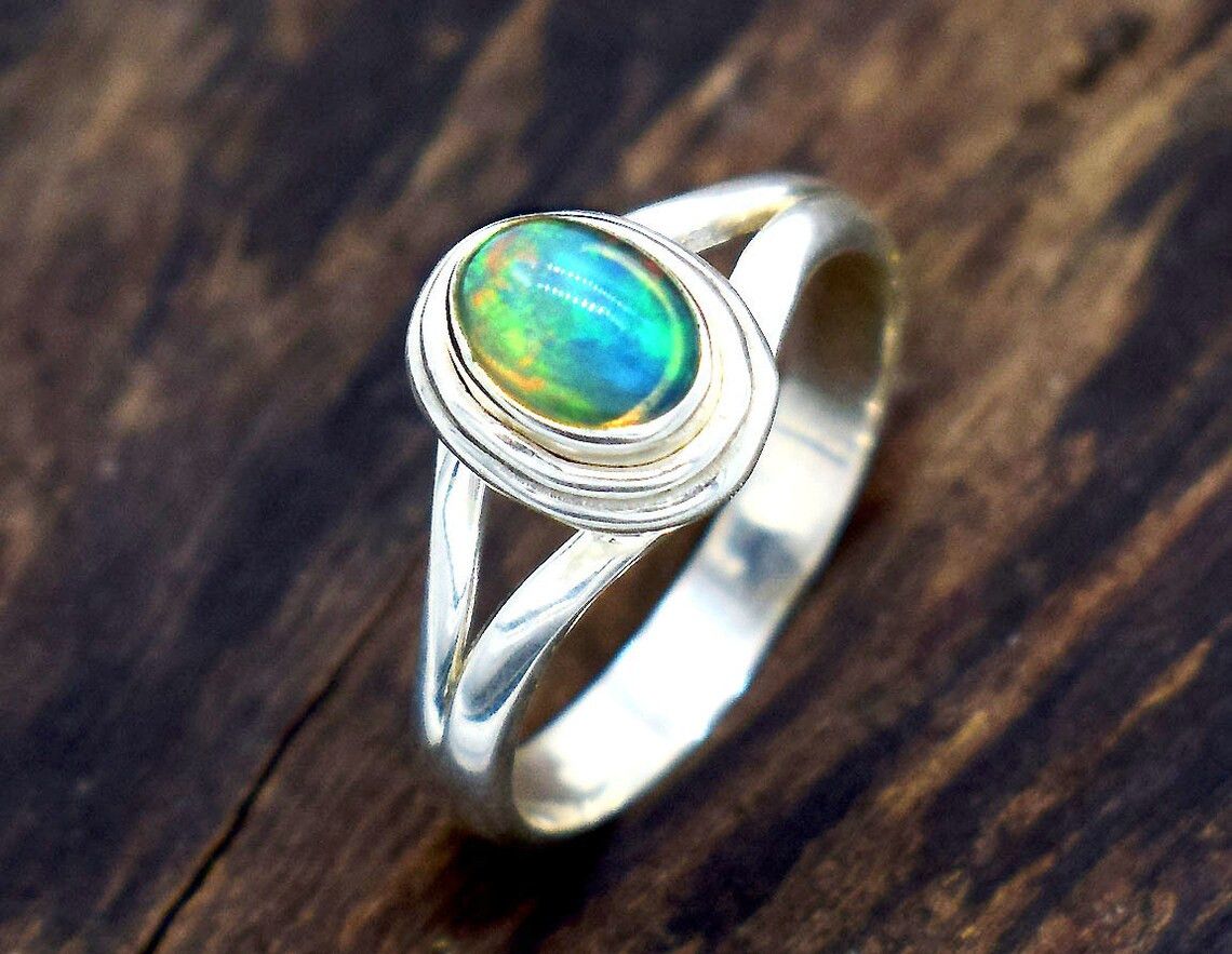 Handmade Handmade Ethiopian Opal Ring 925k Silver Statement Ring Size ONE SIZE - 1 Thumbnail