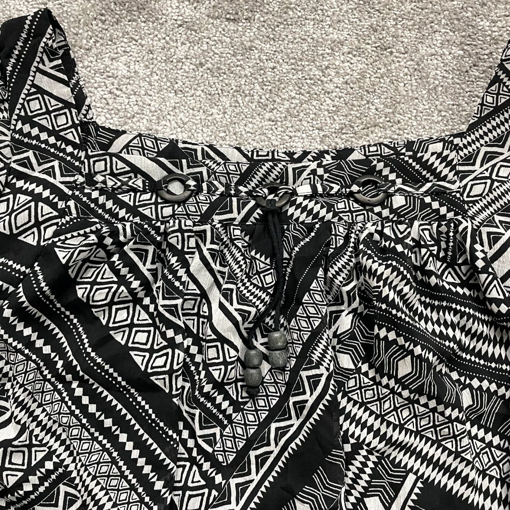Vintage Unbranded Tunic Blouse Womens XL Black white Geometric Square Neck Casual Top Size XL / US 12-14 / IT 48-50 - 3 Thumbnail