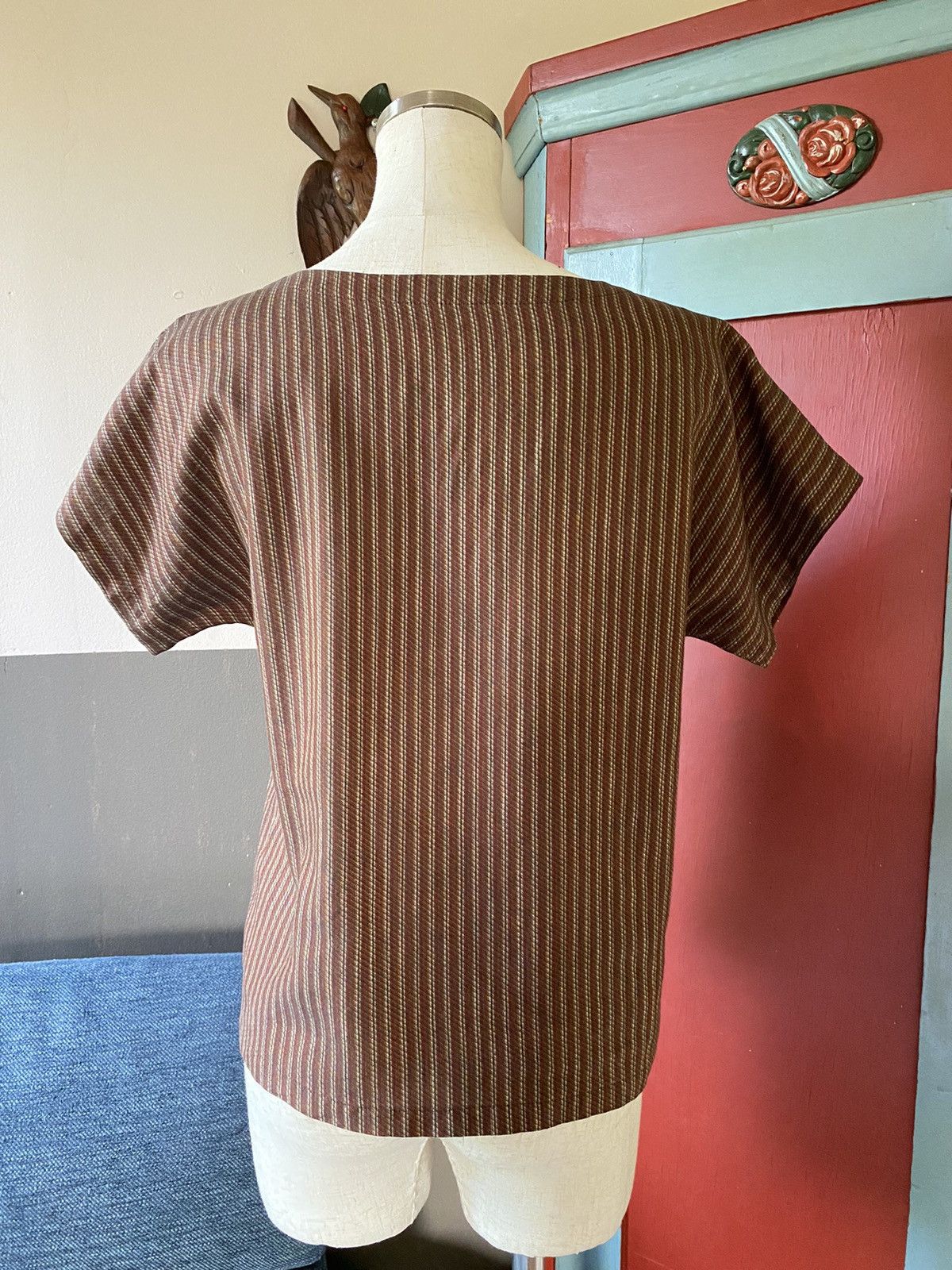 Calvin Klein Calvin Klein Brown Striped Button Top Size L / US 10 / IT 46 - 8 Thumbnail