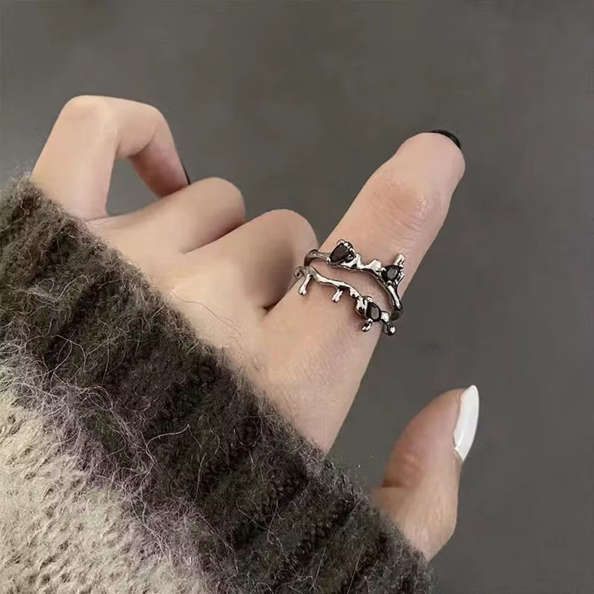 Jewelry Abstract Stone Ring Slime Silver Modern Art Psychedelic Size ONE SIZE - 2 Thumbnail