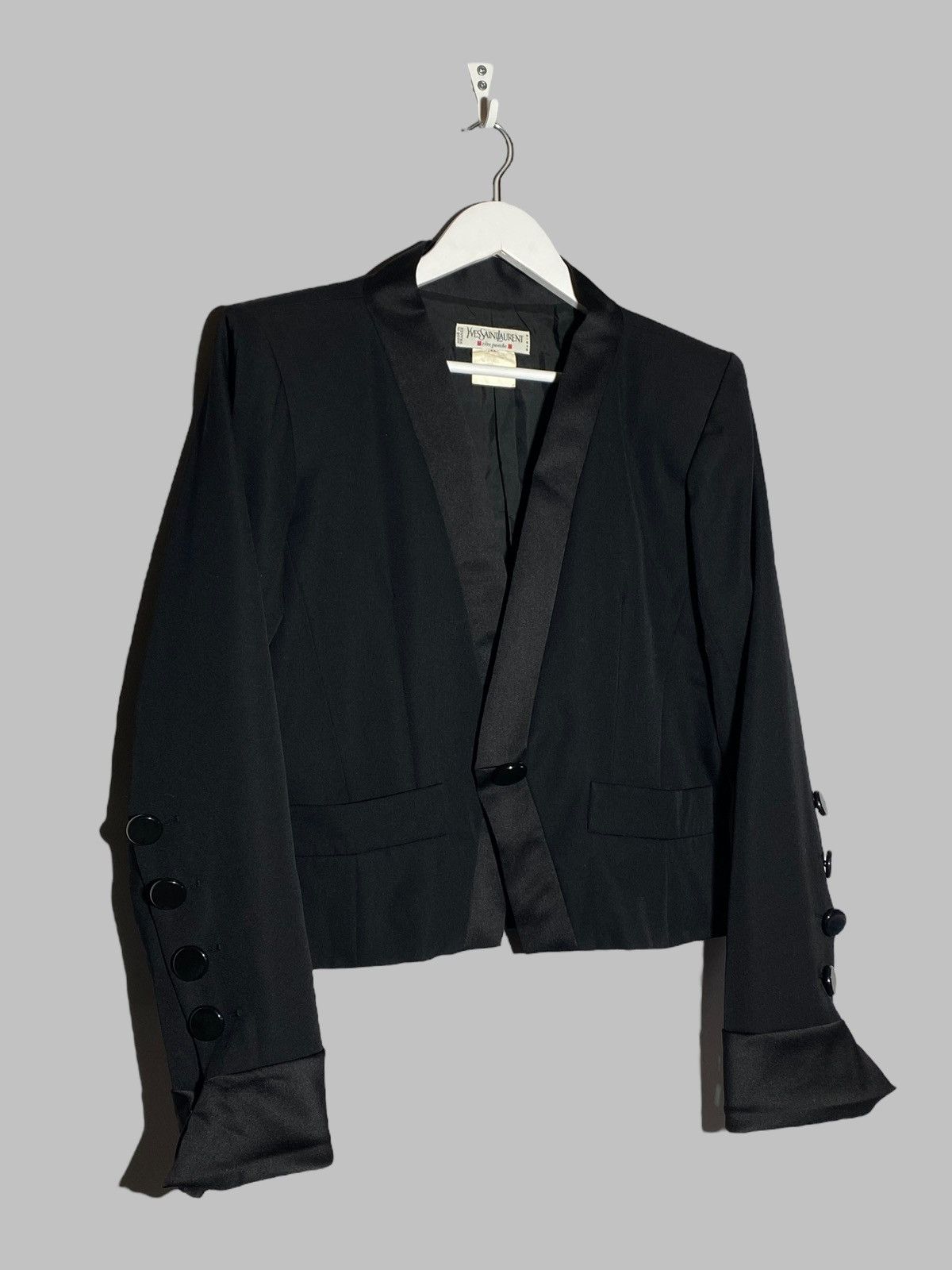 Yves Saint Laurent Vintage 90s Yves Saint Laurent Tuxedo Crop Jacket & Skirt Size L / US 10 / IT 46 - 2 Thumbnail