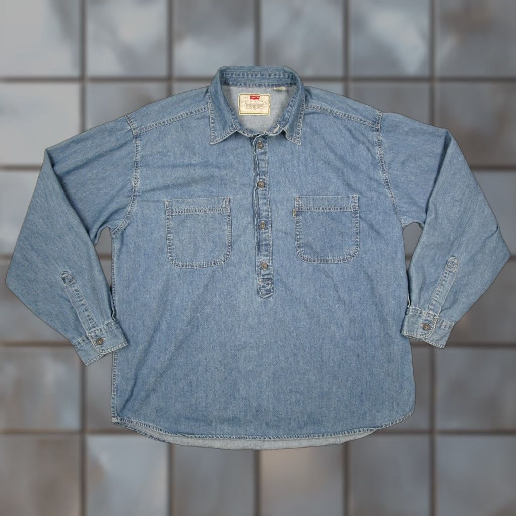 VINTAGE Levi's Shirt Mens XL Blue Denim Button Up Long Sleeve
