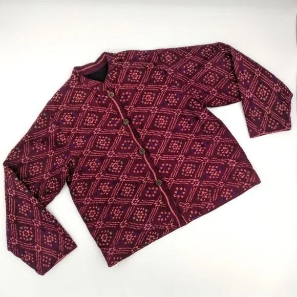 Other Boxy Jacket Women Burgundy Coconut Wood Buttons Boho Earthy Size M / US 6-8 / IT 42-44 - 1 Thumbnail