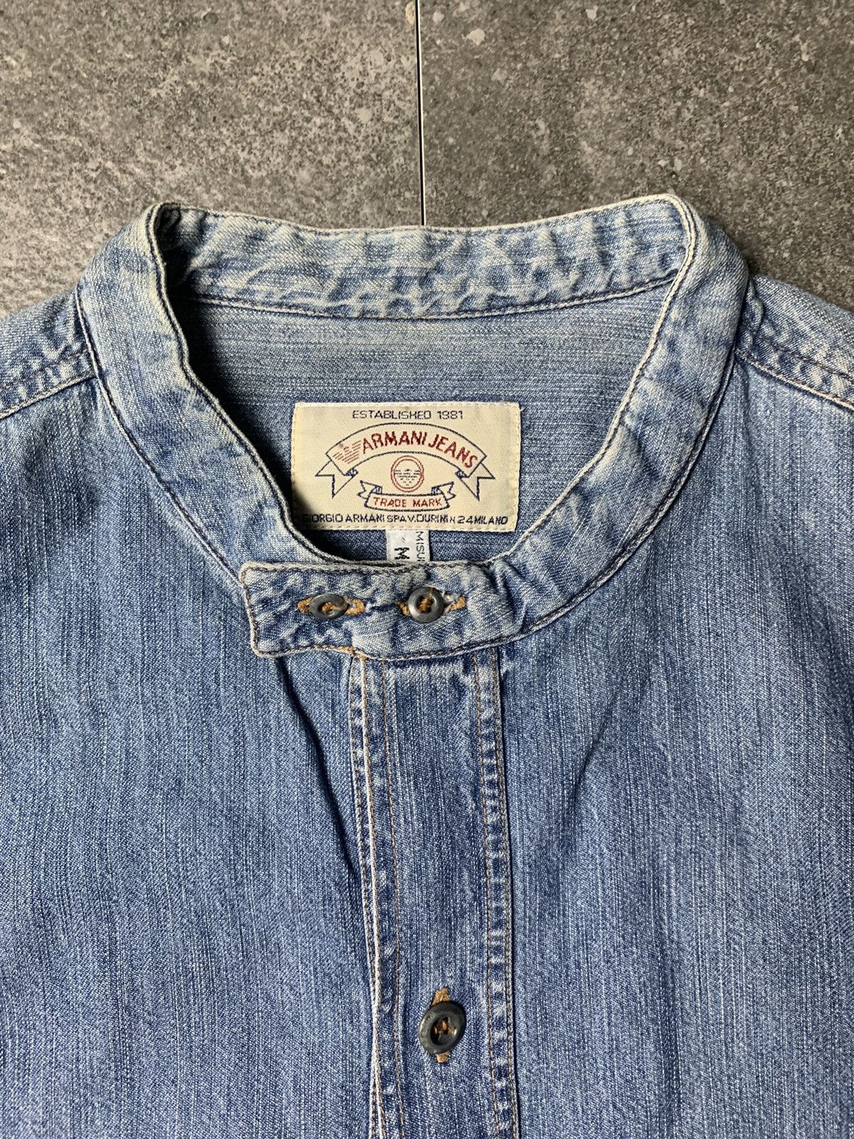 Giorgio Armani 1990s Armani Jeans Collarless Blue Jeans Shirt Size US L / EU 52-54 / 3 - 3 Thumbnail