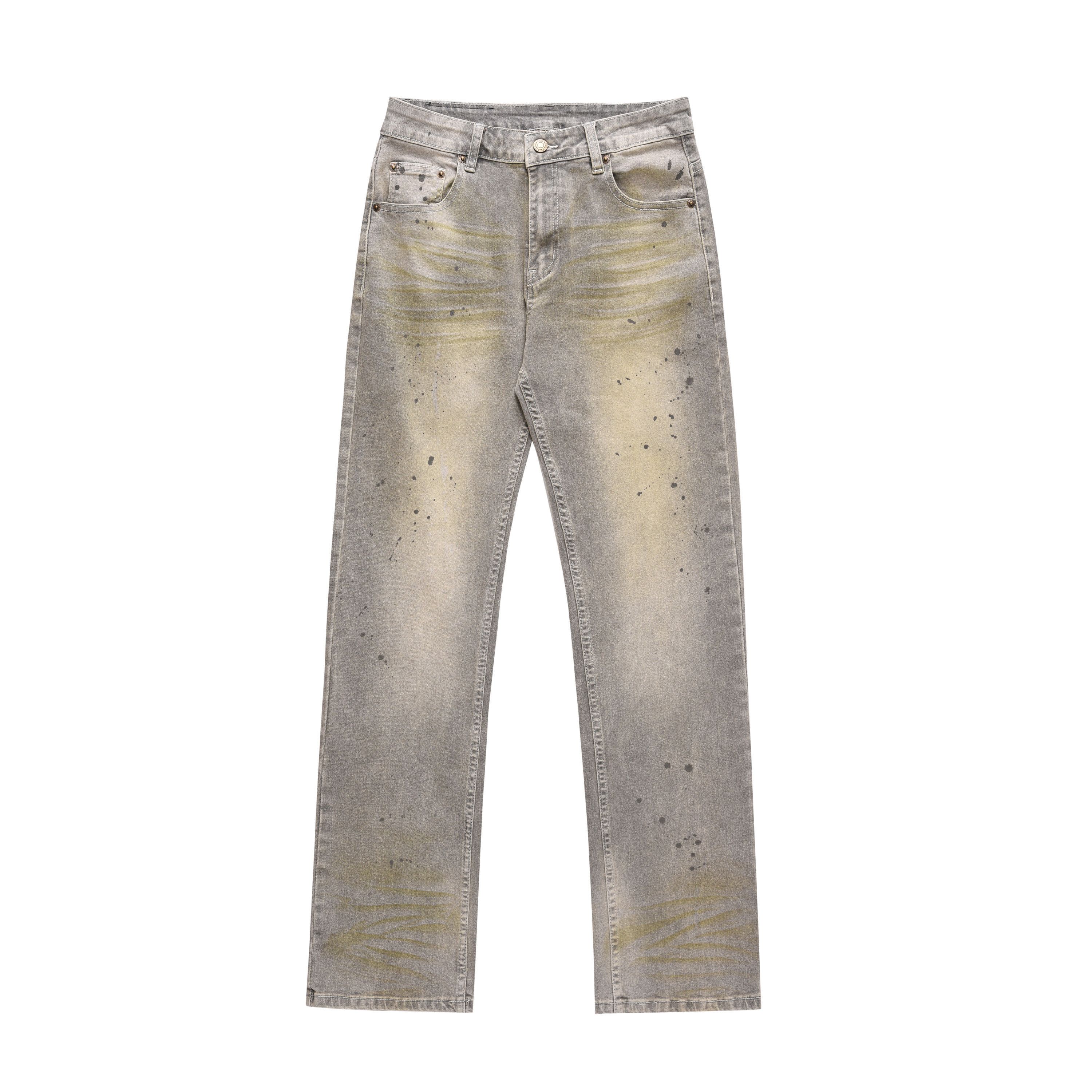 Blue Stacked Flare Paint Splatter Denim Jeans Bootcut Jeans