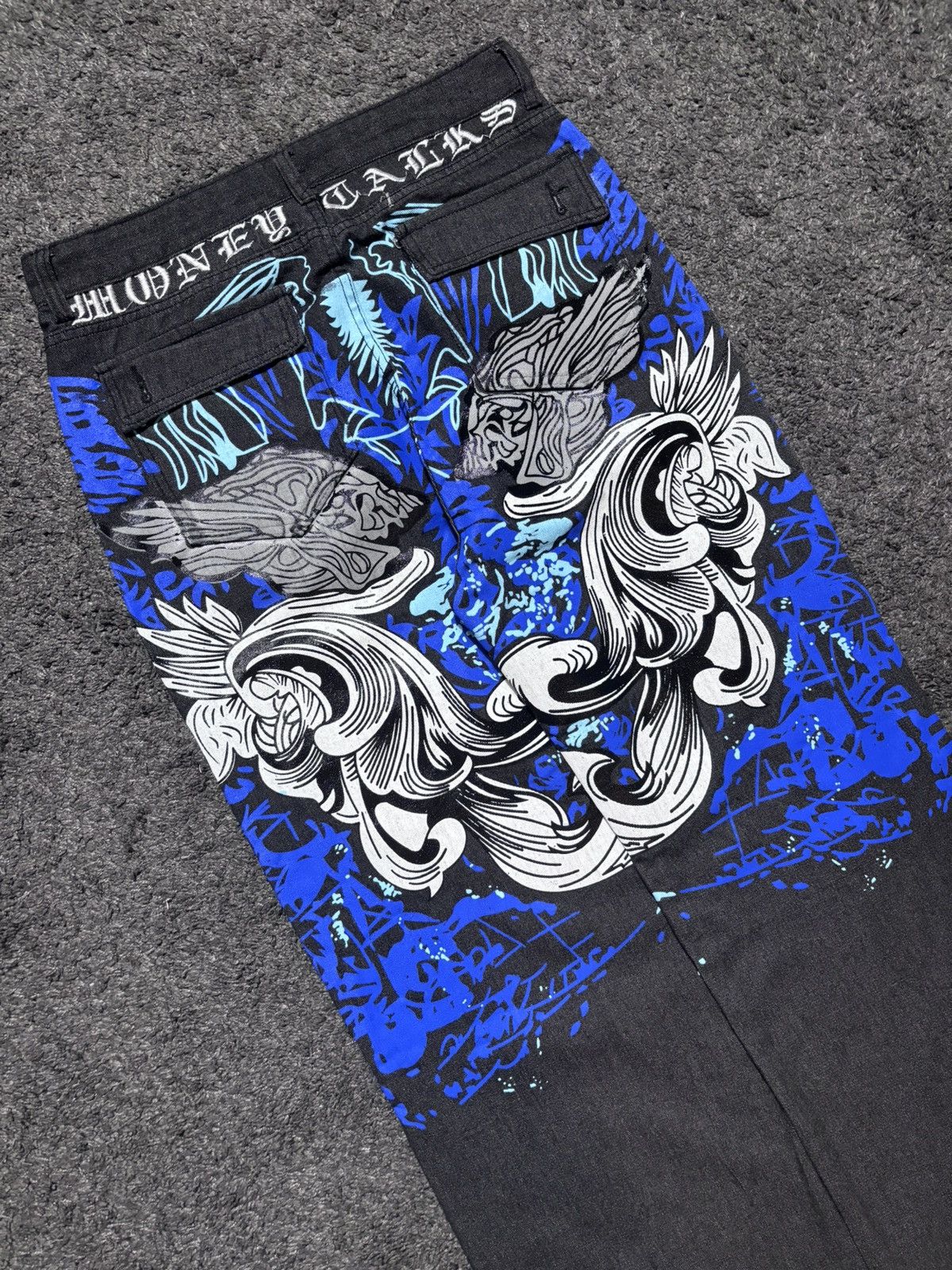 Jean Vintage money talks rare blue white dark gray baggy jeans Size US 35 - 3 Thumbnail
