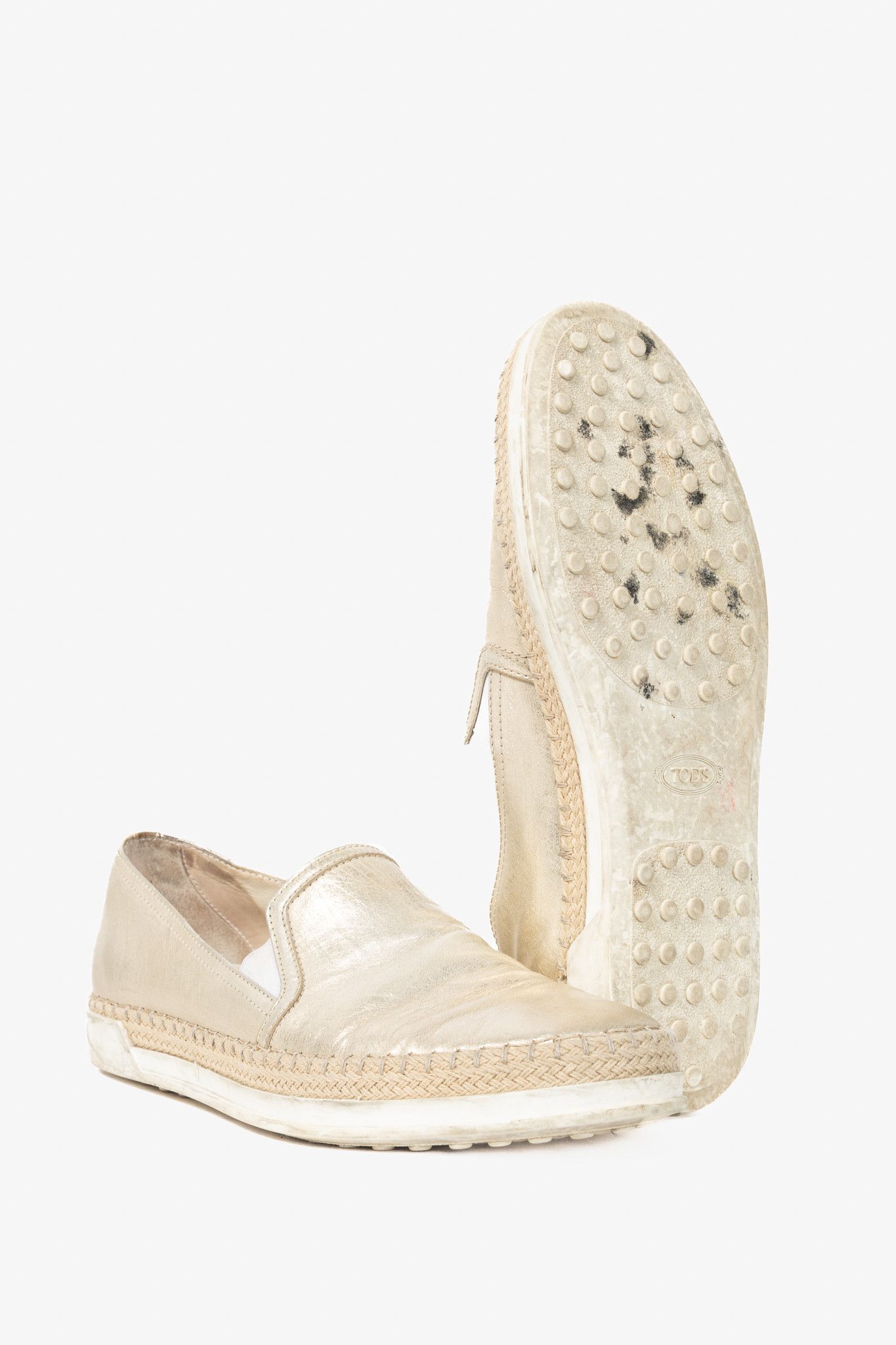Tod's Tod's SS18 Metallic Gold Leather Espadrille Slip-On Sneakers Size US 7.5 / IT 37.5 - 4 Thumbnail