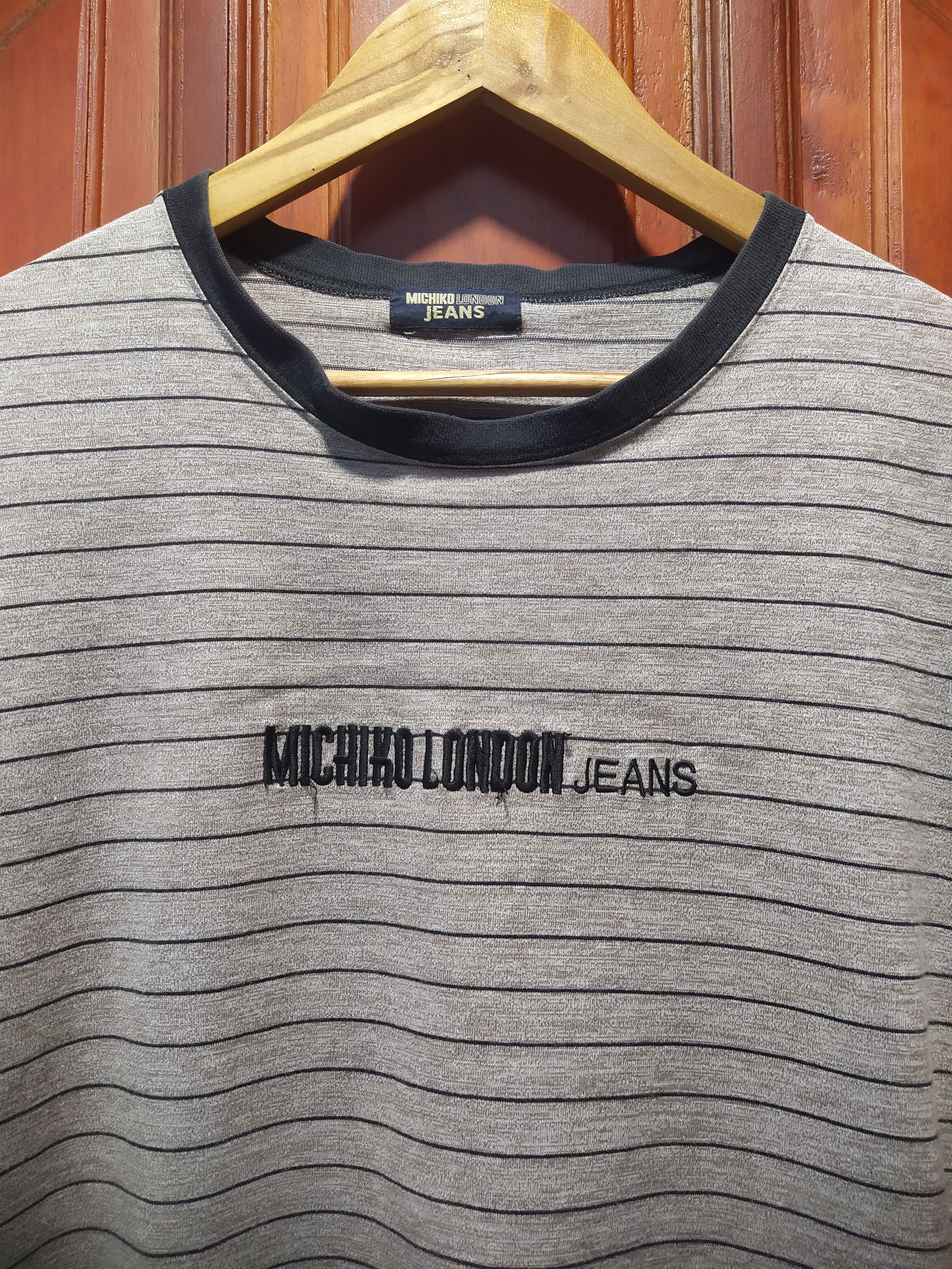 Michiko Koshino London VINTAGE Michiko London Jeans Striped Ringer Tee Gray Black Size US L / EU 52-54 / 3 - 2 Thumbnail