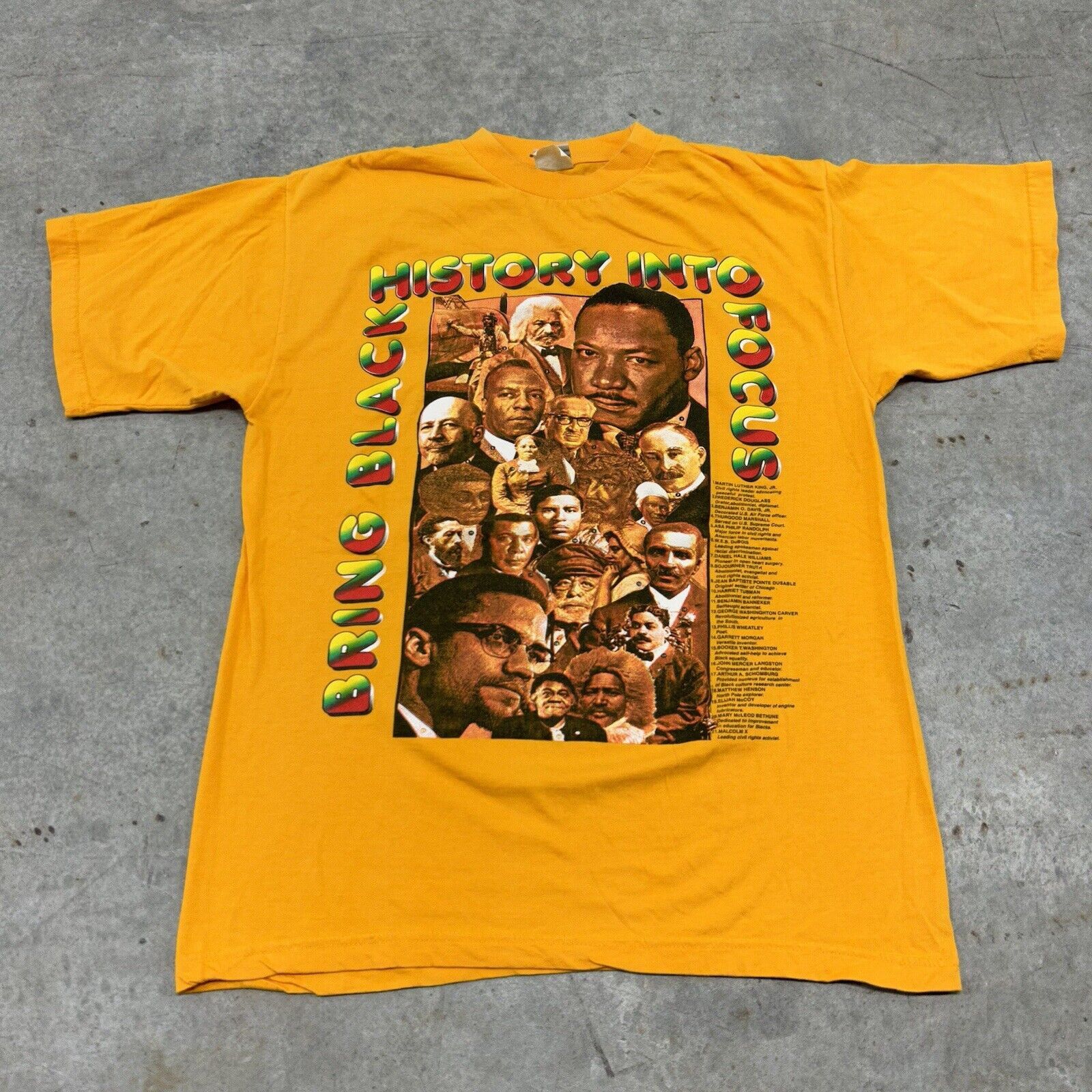 Rap Tees × Vintage Vintage 90s Black History into Focus Rap Tee Yellow T Shirt Size US L / EU 52-54 / 3 - 1 Thumbnail