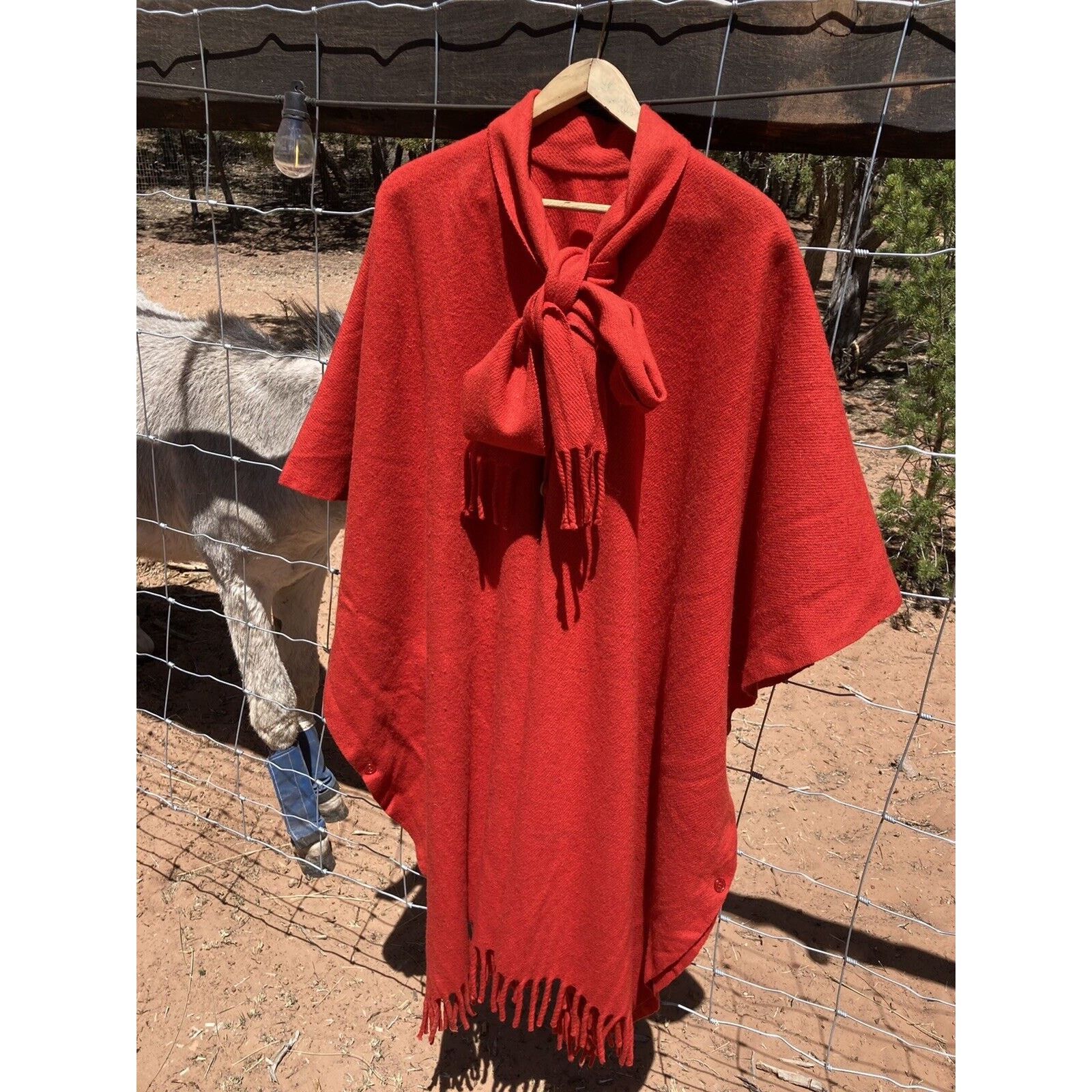 image of Vintage VTG 90's One Size Navajo Western Cowboy Wool Poncho Cape Coat in Red, Women's