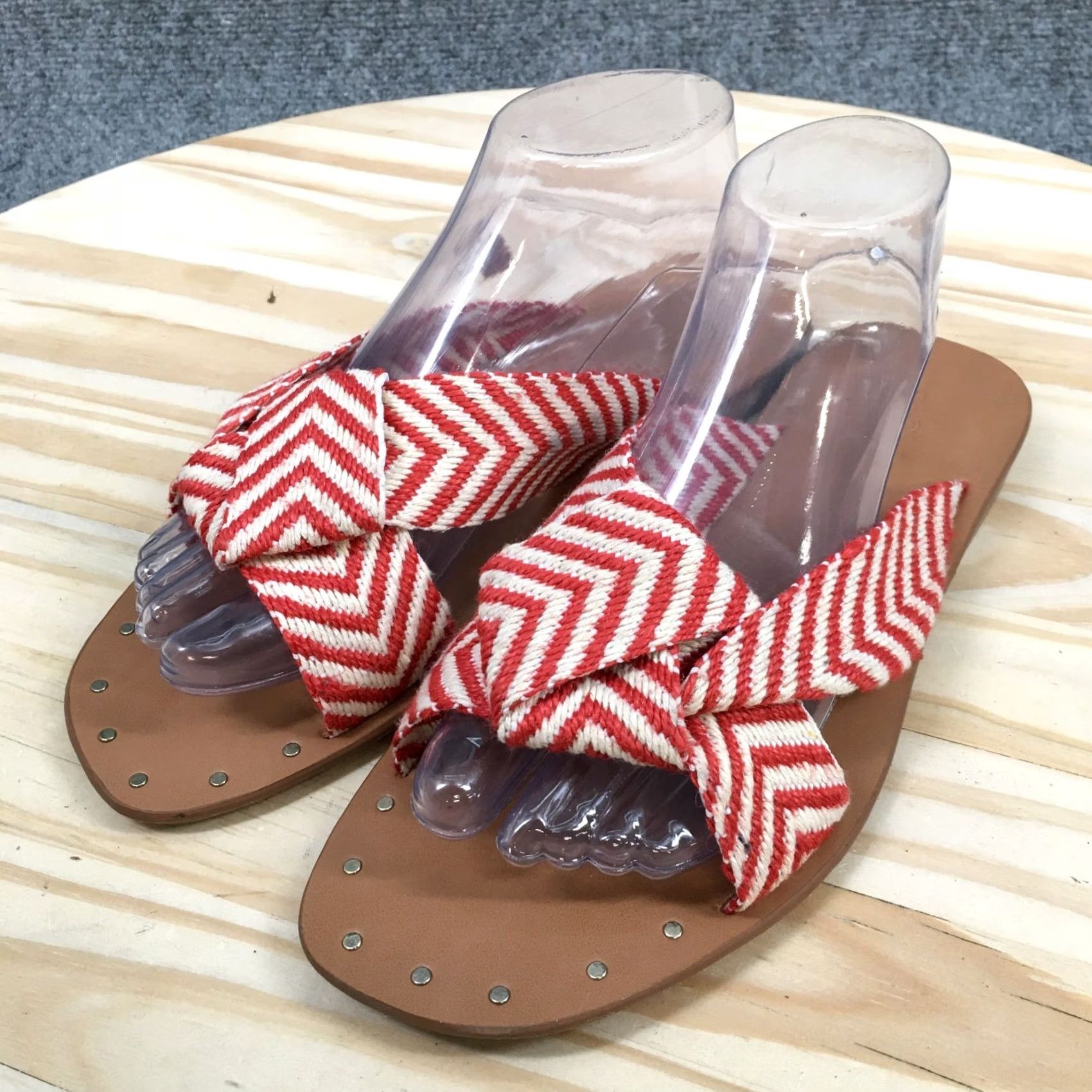 Vintage Universal Thread Sandals Louise Chevron Knotted Slide Red Womens 8.5 NEW Slip On Casual Flat Shoes Size US 9 / IT 39 - 3 Thumbnail