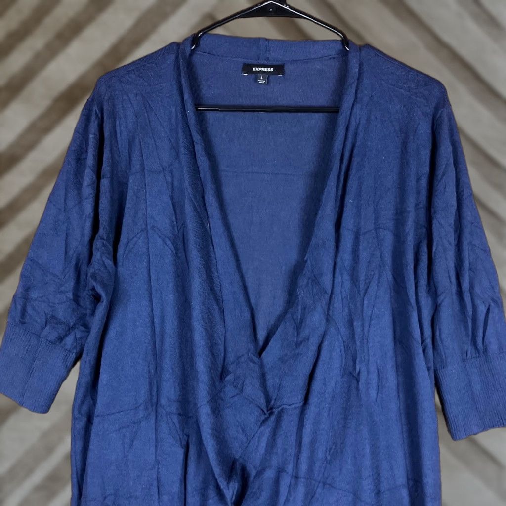 Express Express Cardigan Blue Open Front Lightweight 100% Cotton Large ...