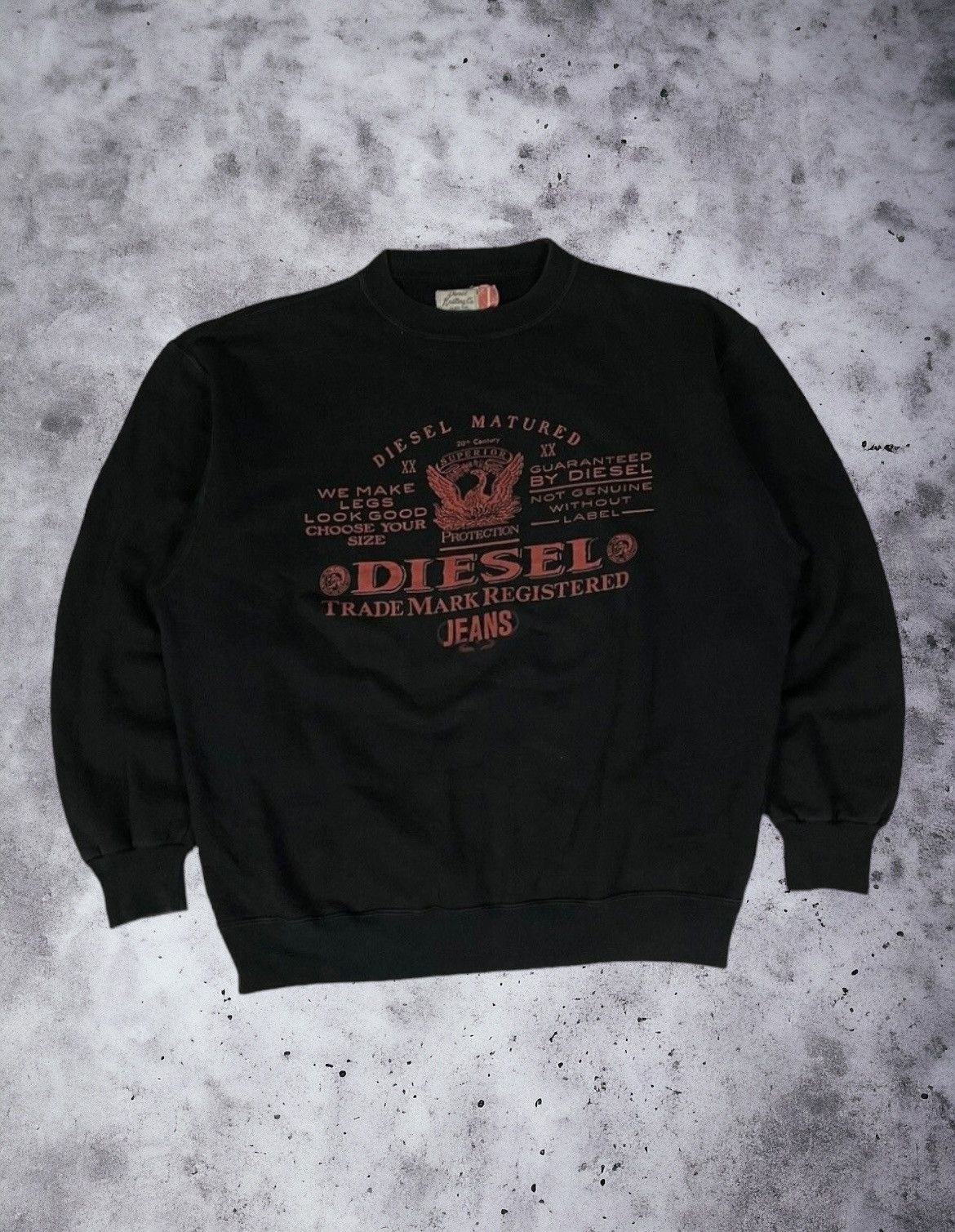 image of Y2K Diesel Trade Mark Spell Out Sweatshirt Crewneck in Black, Men's (Size Large)