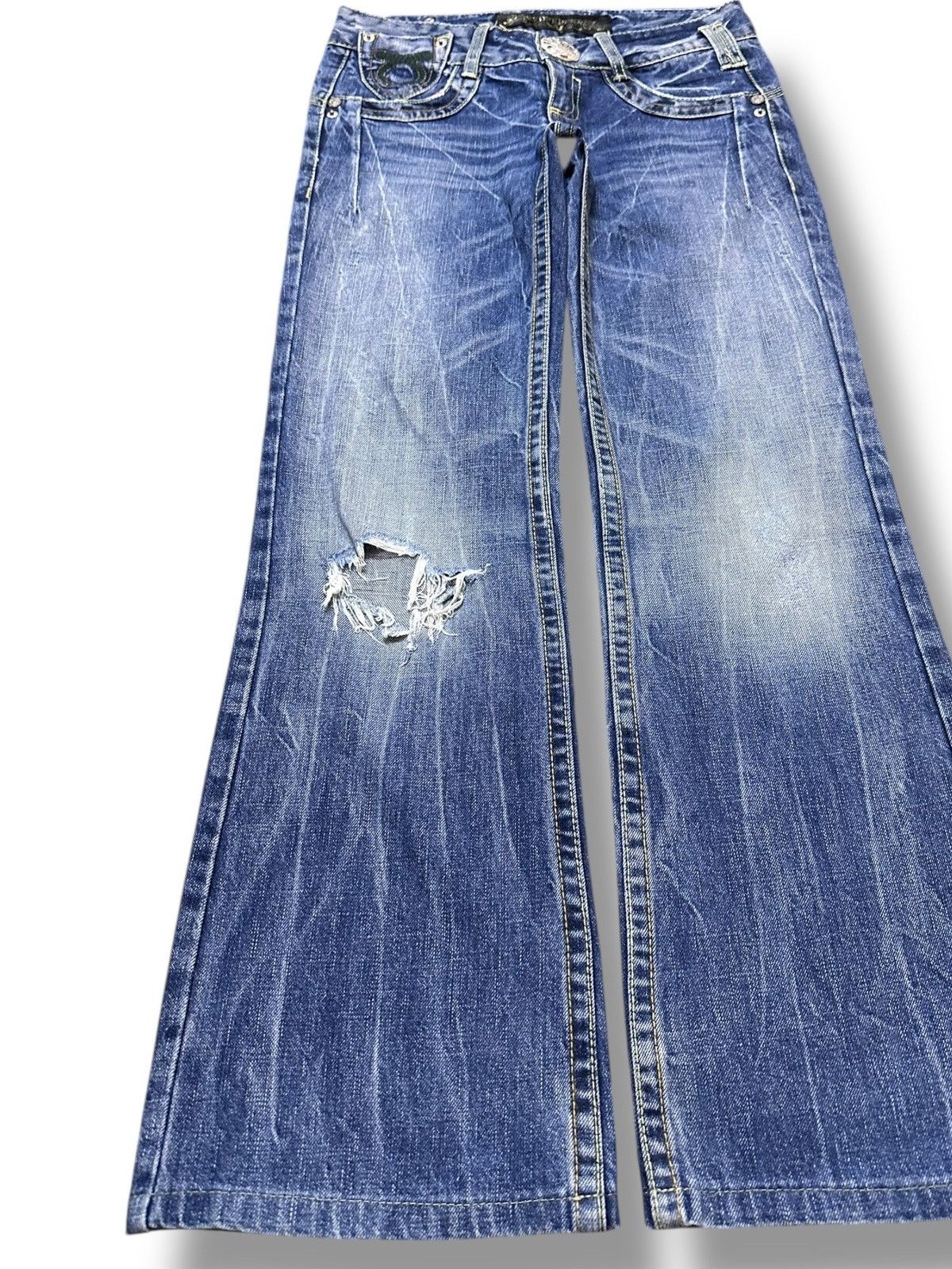 Japanese Brand Vintage Red Pepper Baggy Wide Leg Embroiddery Denim Size US 29 - 3 Thumbnail