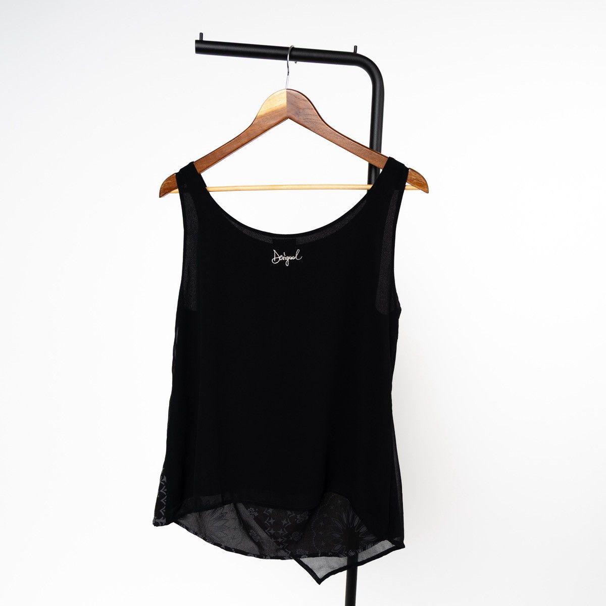 Desigual Desigual Black Sheer Tank Top Asymmetric Sleeveless Blouse Size L / US 10 / IT 46 - 4 Thumbnail