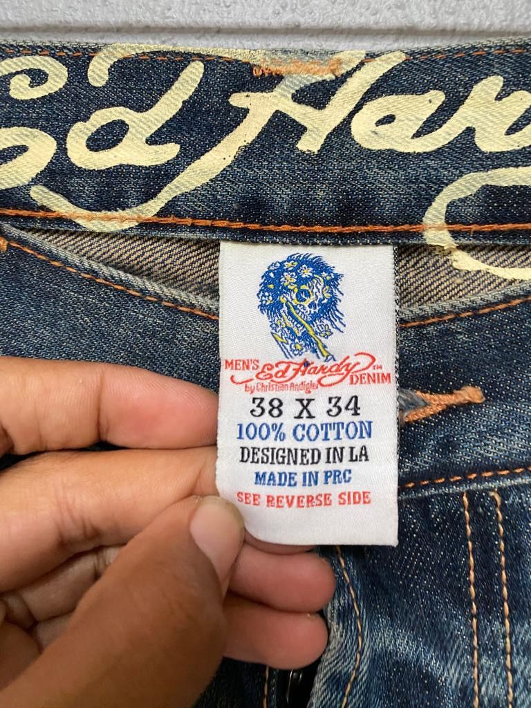 Christian Audigier × Ed Hardy × If Six Was Nine Ed Hardy baggy jeans big logo paint Size US 37 - 11 Thumbnail