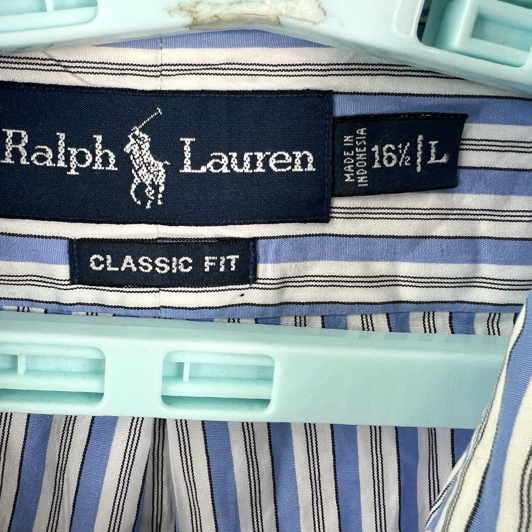 Ralph Lauren Ralph Lauren Workshirt Button-Up Shirt Mens 16.5 Blue Striped Long Sleeve Classic Fit Shirt Size US XL / EU 56 / 4 - 4 Thumbnail