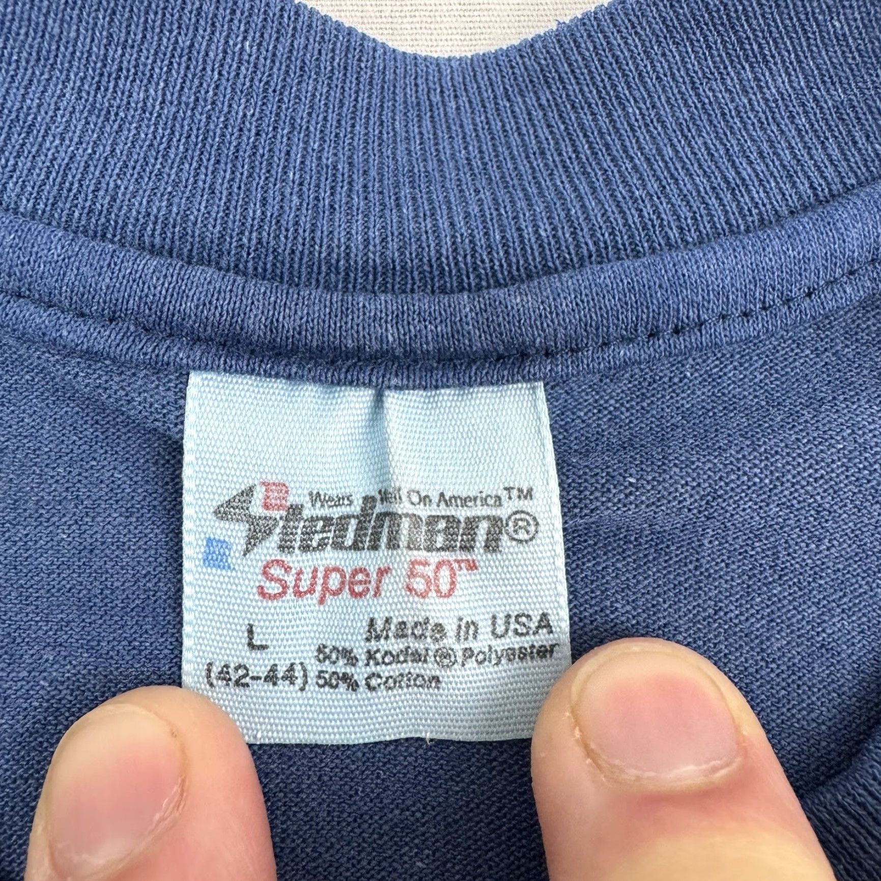 Vintage Vintage Stedman USA T-Shirt Adult Large Short Sleeve Crew Neck 1980s Blue Mens Size US L / EU 52-54 / 3 - 6 Thumbnail