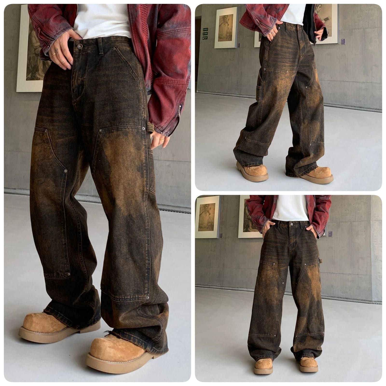 Jean Brown Baggy Distressed Casual Pants, Wide Leg Denim Size US 30 / EU 46 - 5 Thumbnail