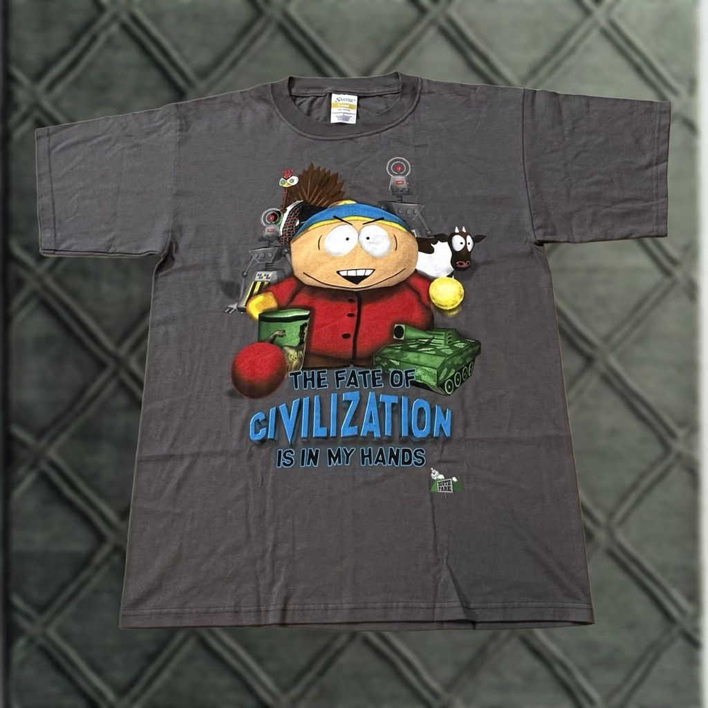 Vintage VINTAGE South Park Shirt Large Cartman 90s Fate Of Civilization Graphic Print Logo Cotton Gray Crew Neck Short Sleeve Santee Size US L / EU 52-54 / 3 - 1 Thumbnail
