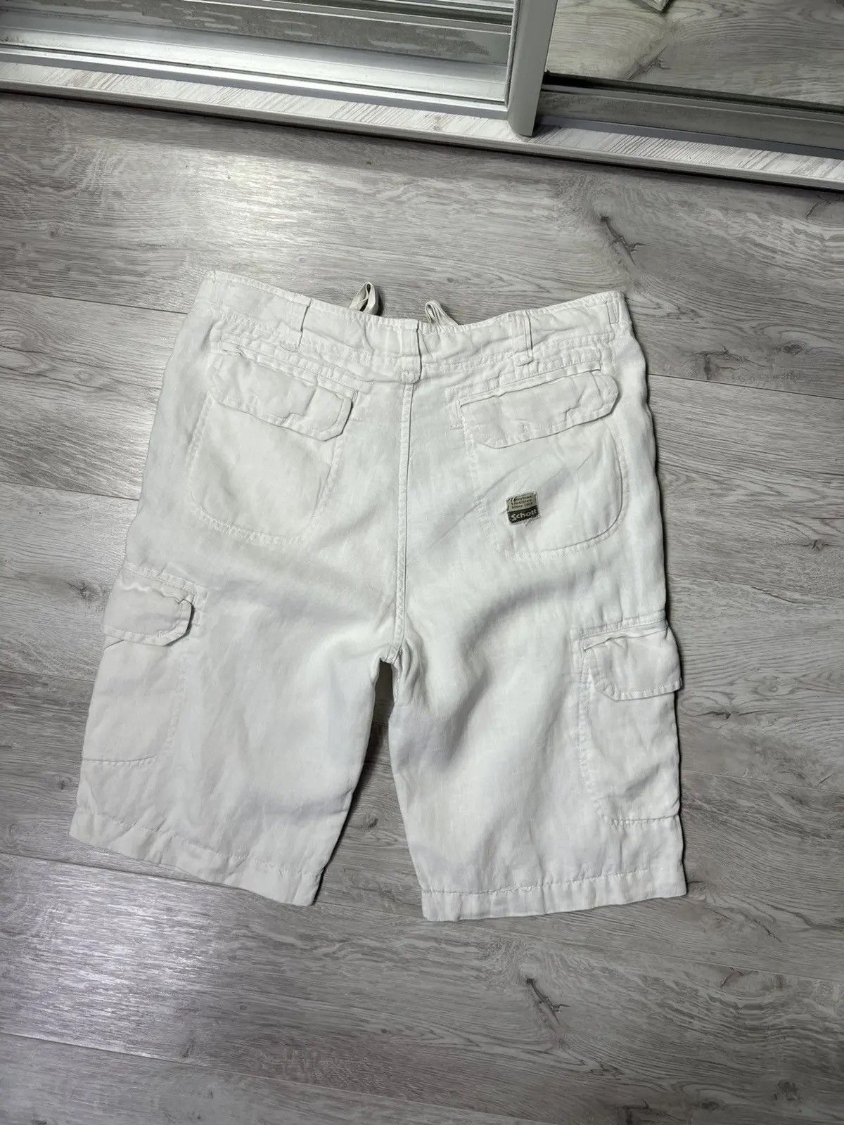 Schott × Vintage Rare Vintage Schott NYC White Cargo Linen Shorts Size US 33 - 1 Thumbnail