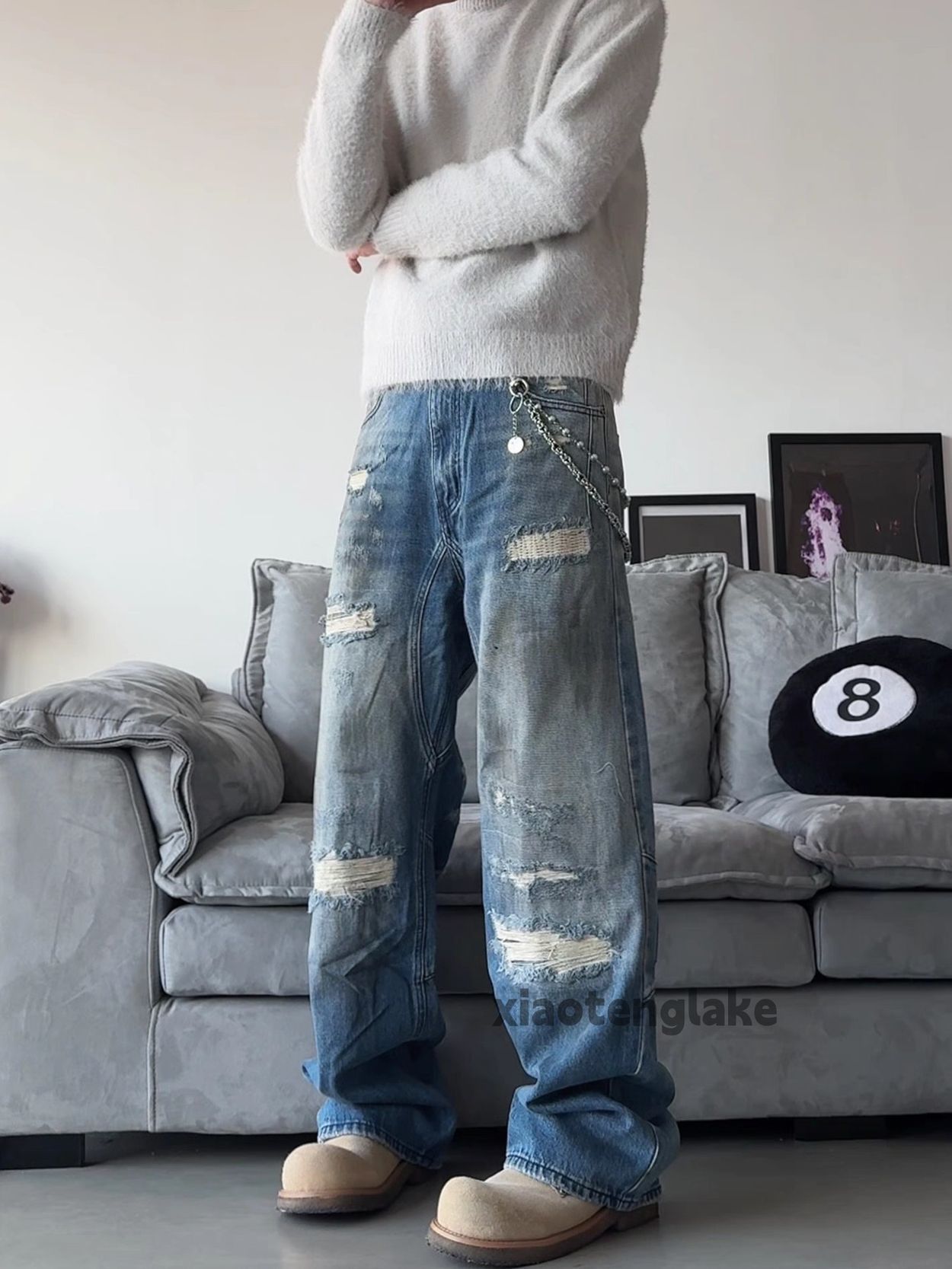 Jean × Vintage Unisex washed faded stain paint damaged jeans Size US 28 / EU 44 - 1 Thumbnail