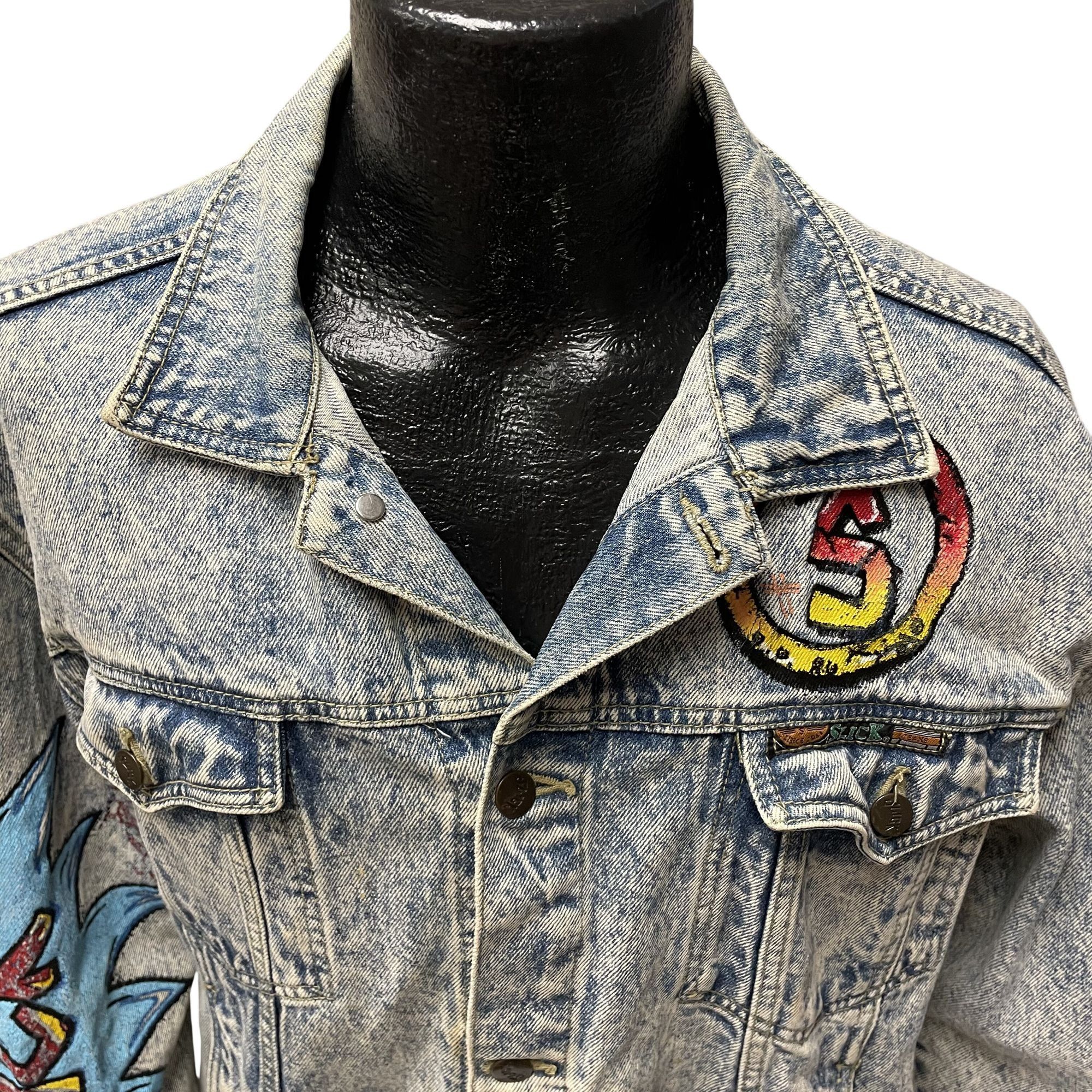 Slick Vtg Slick Bad Boy ACID WASH Blue Jean PUNK ROCKER Jacket Size US XL / EU 56 / 4 - 12 Thumbnail
