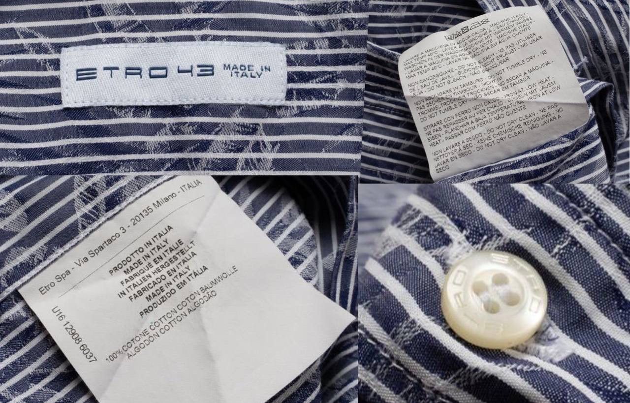 Etro 🔵ETRO Striped Blue Flower Print Bottom Up Shirt Made Italy Size US L / EU 52-54 / 3 - 3 Thumbnail
